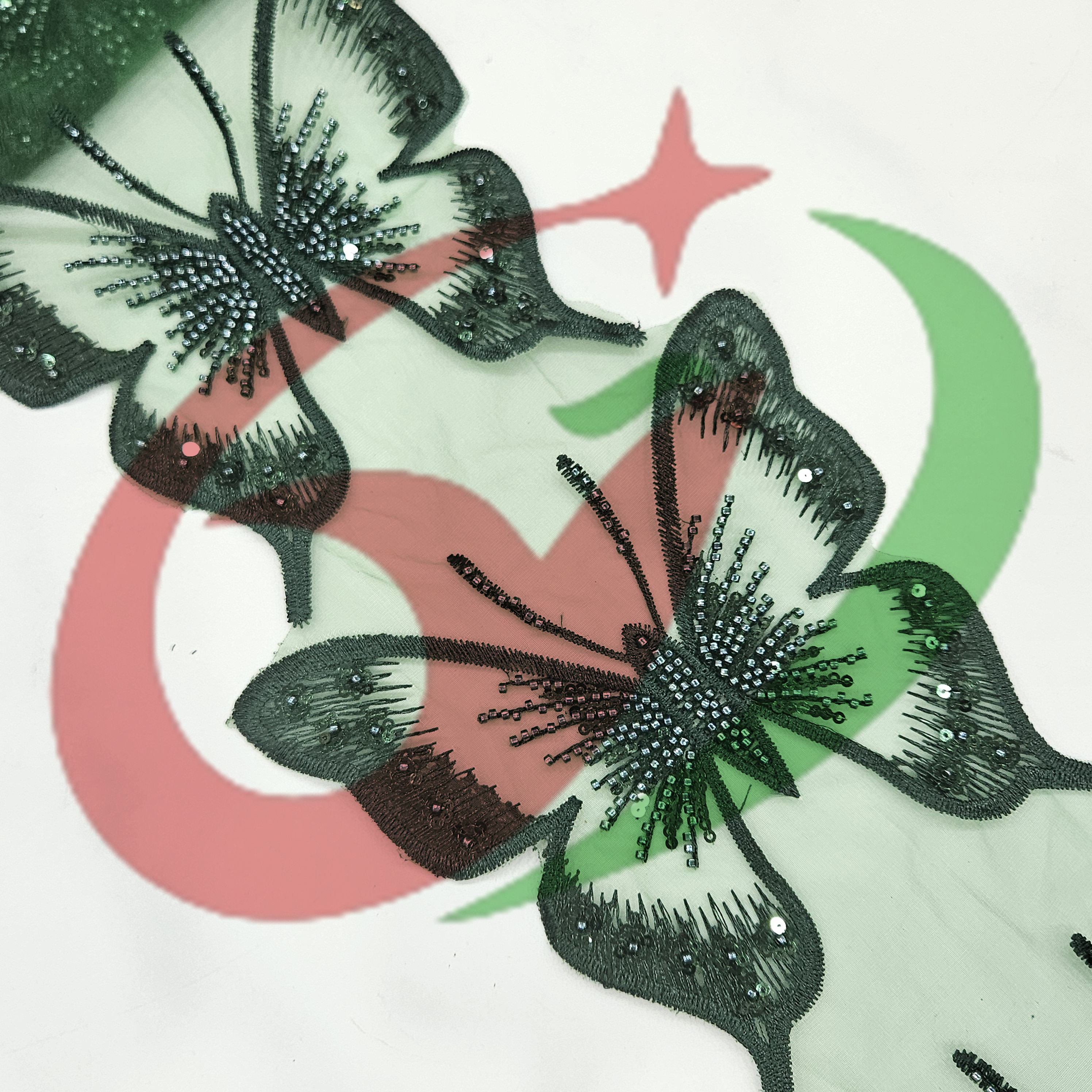 Butterfly glass bead mesh lace YS5169#-2