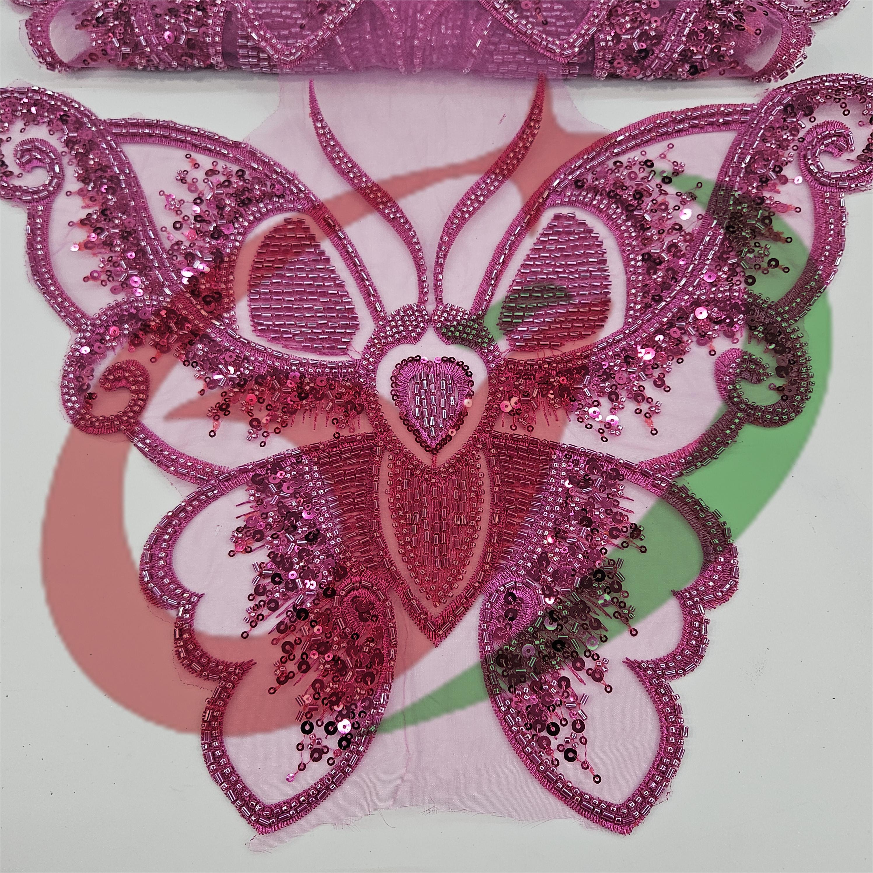 Butterfly glass bead mesh lace YS5186#-1