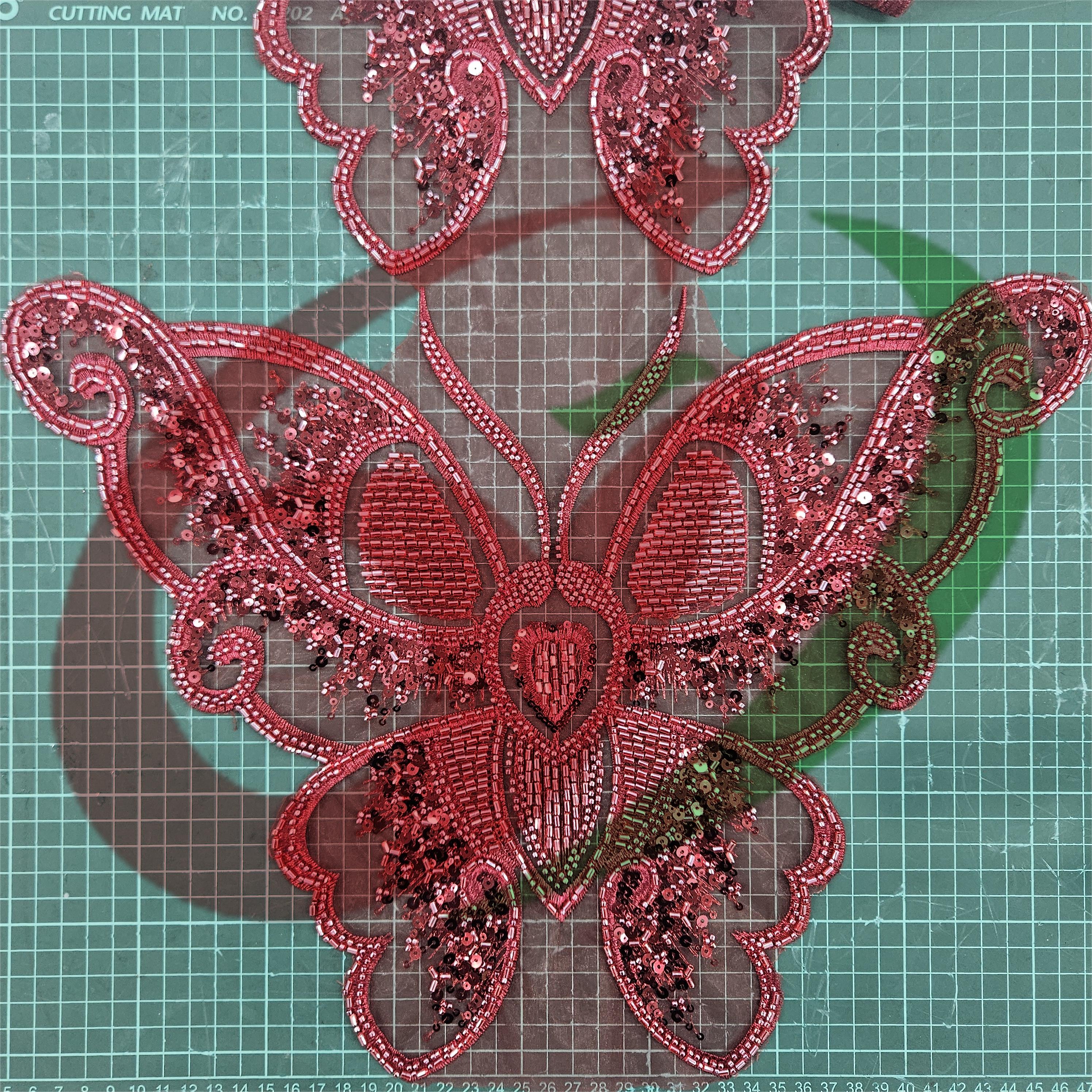 Butterfly glass bead mesh lace YS5186#-2