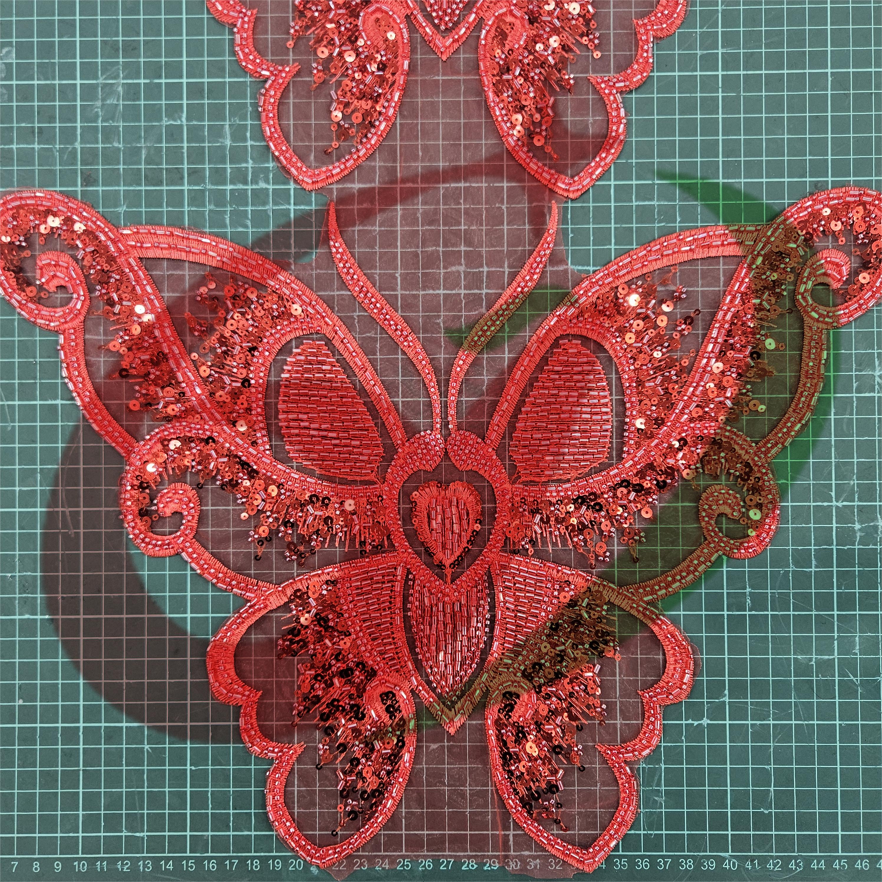 Butterfly glass bead mesh lace YS5186#-1