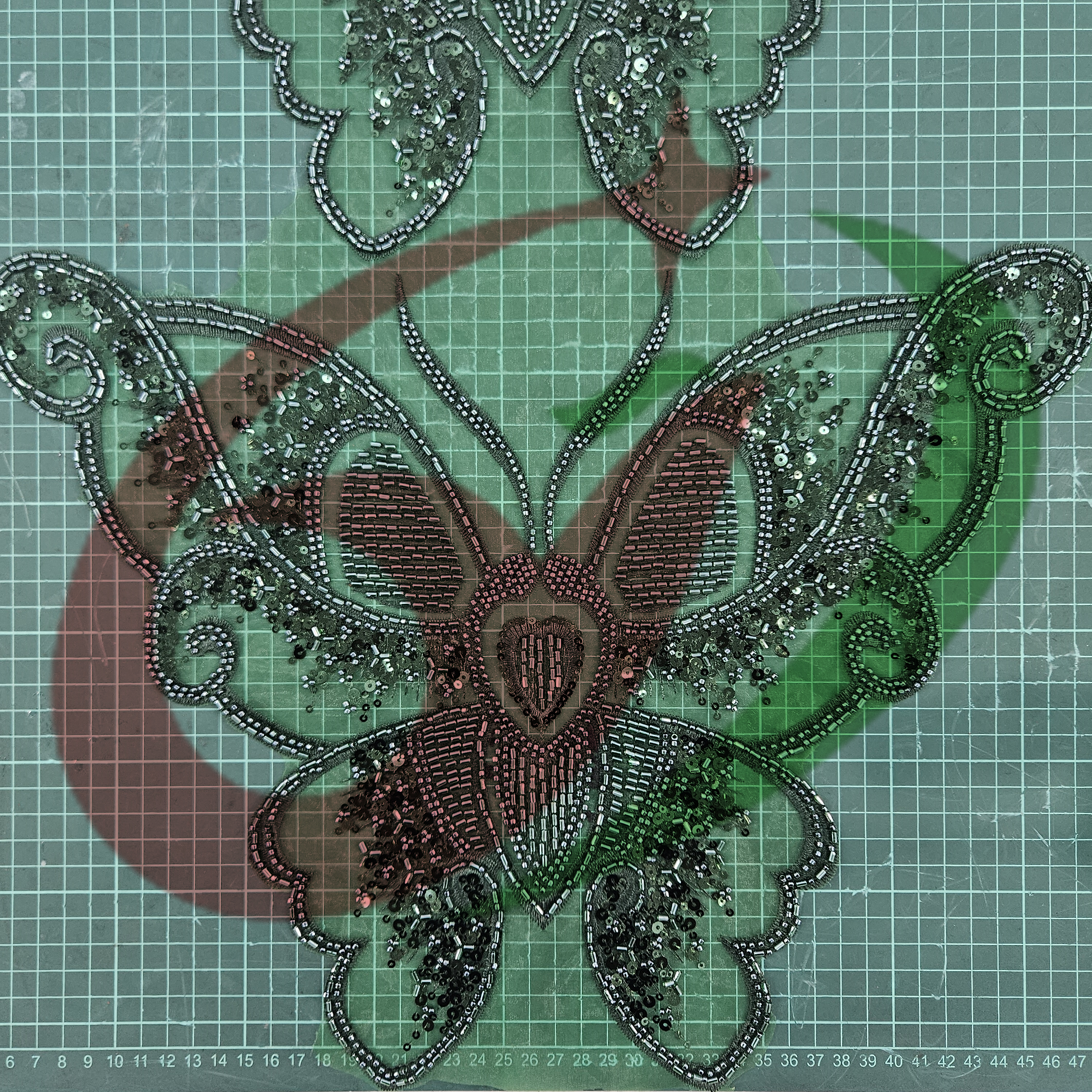 Butterfly glass bead mesh lace YS5186#-1