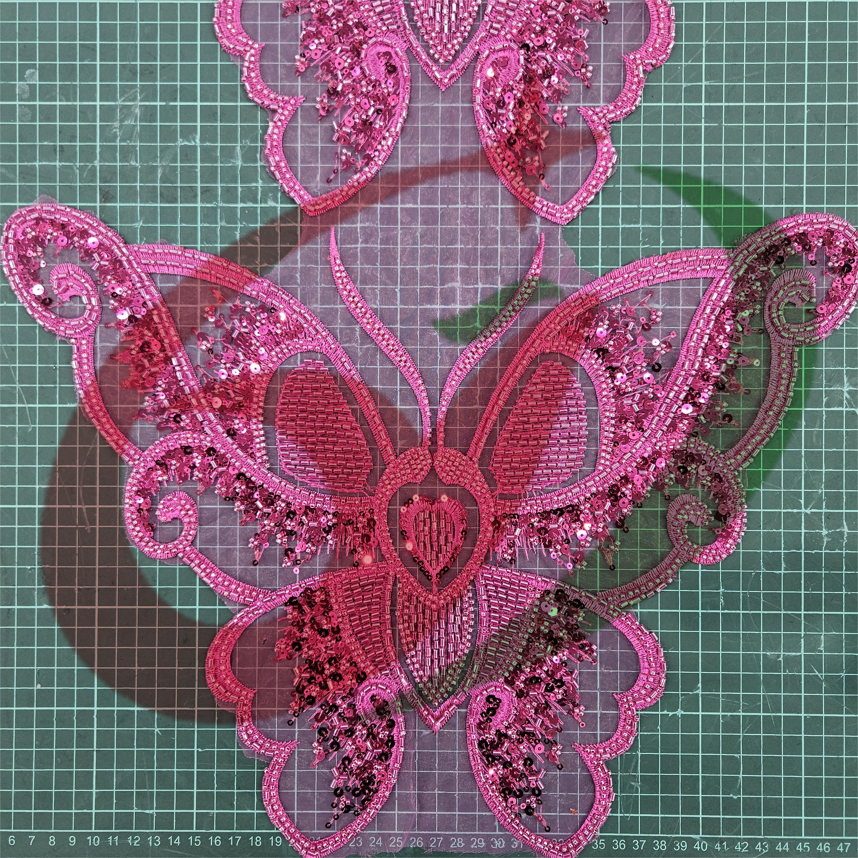 Butterfly glass bead mesh lace YS5186#-1