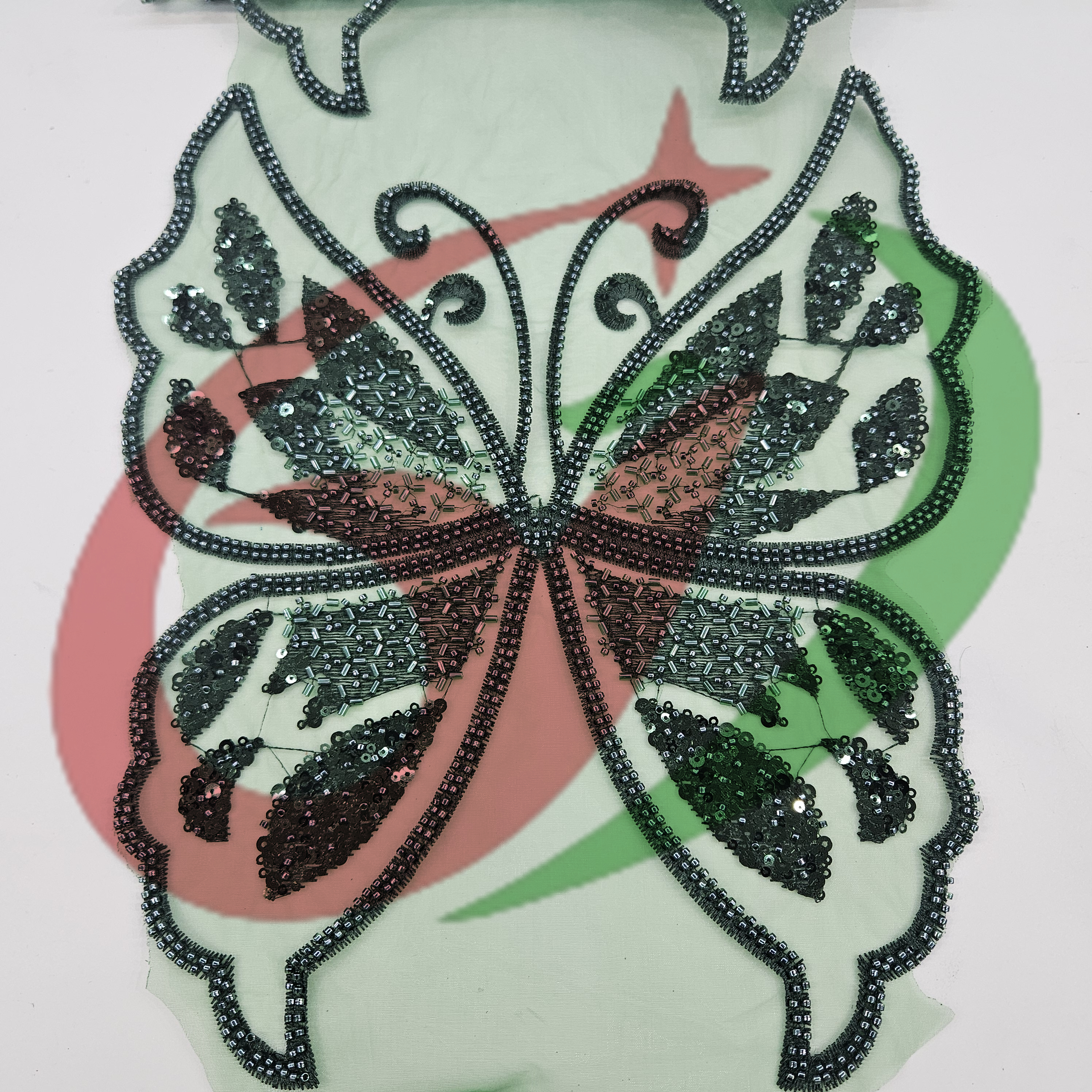 Butterfly glass bead mesh lace YS5187#-1