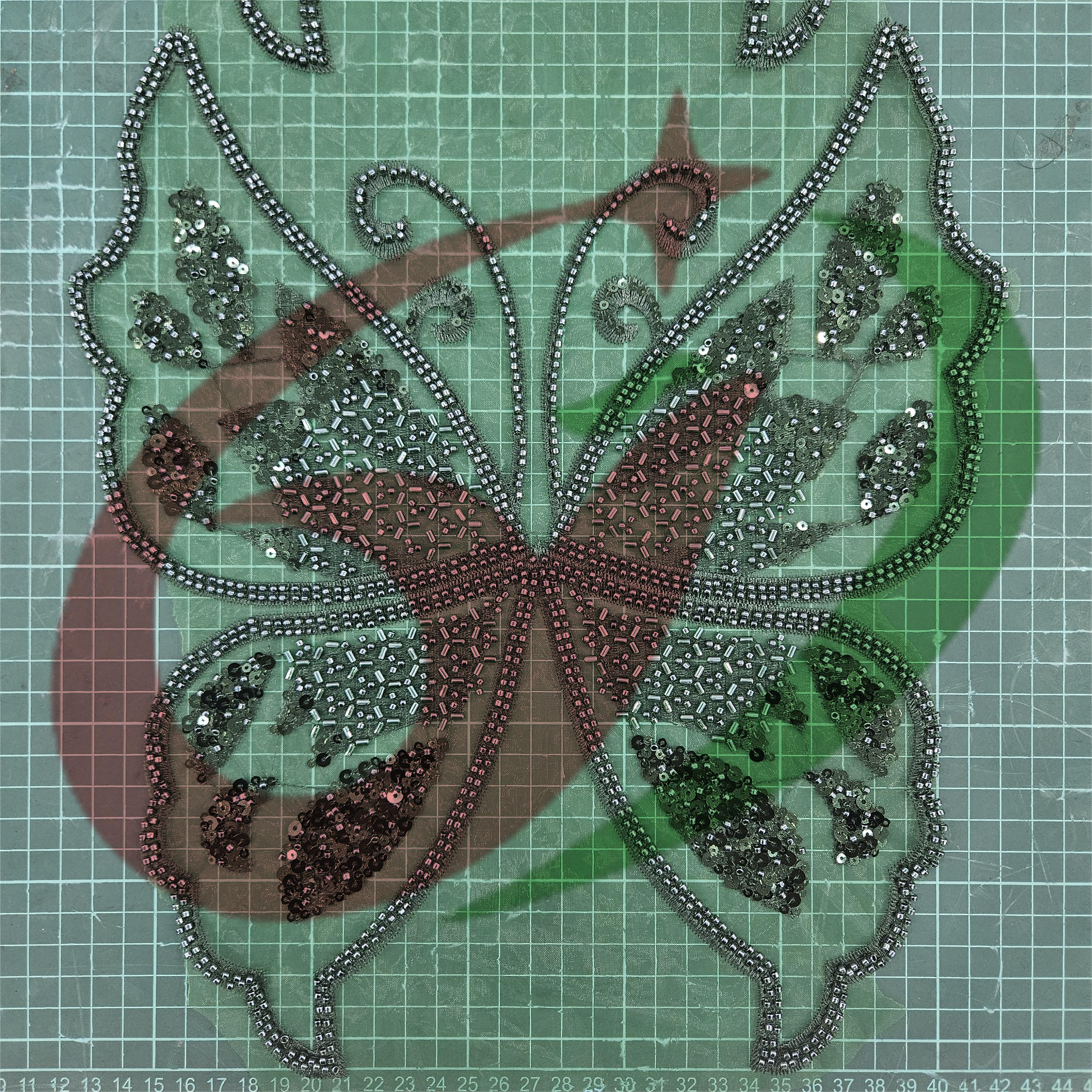 Butterfly glass bead mesh lace YS5187#-1