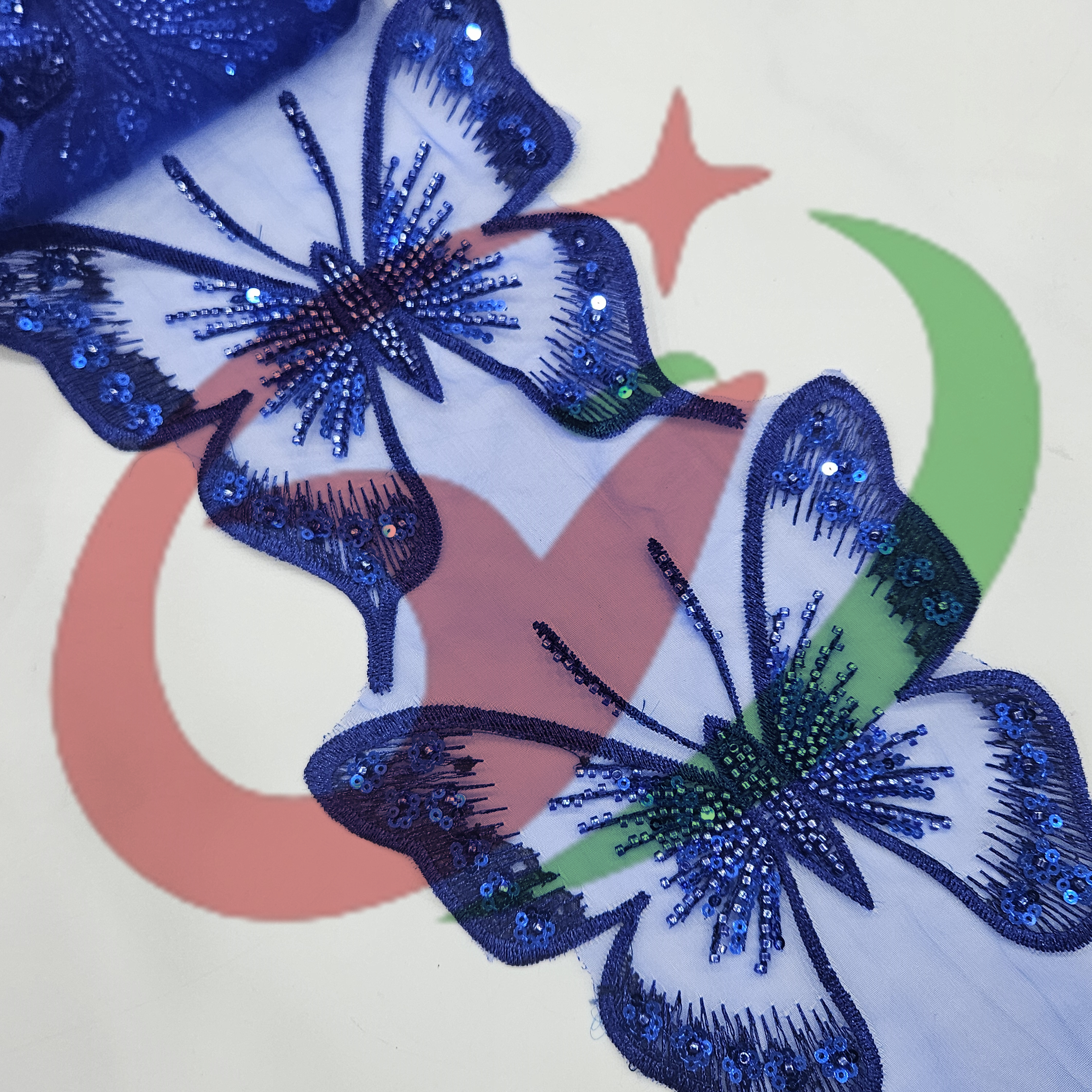 Butterfly glass bead mesh lace YS5169#-2