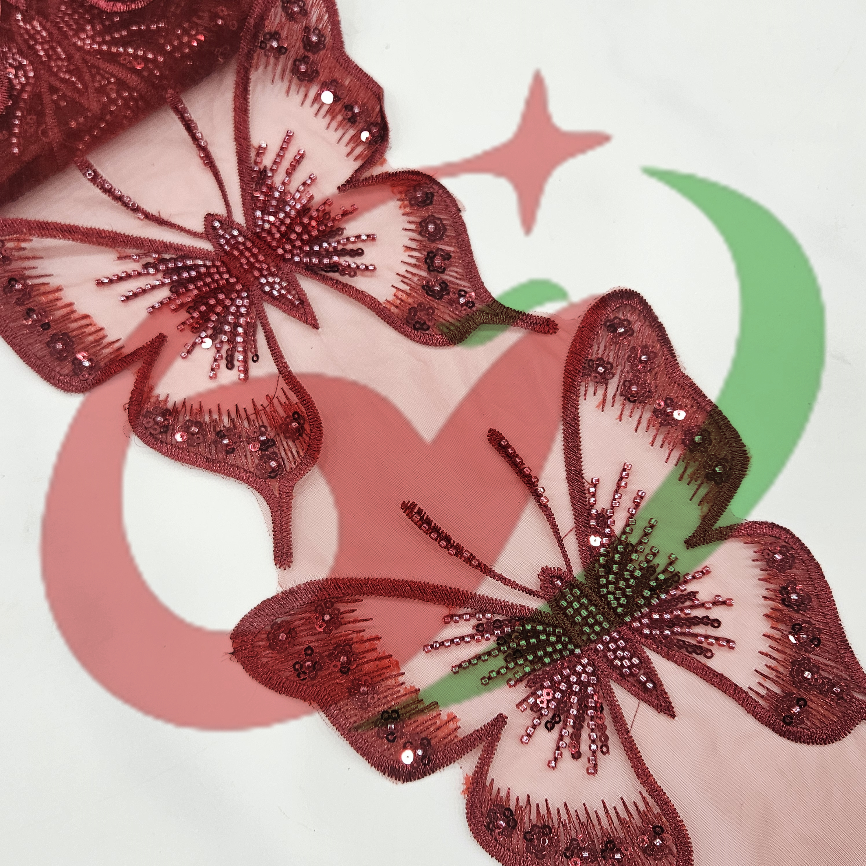 Butterfly glass bead mesh lace YS5169#-2