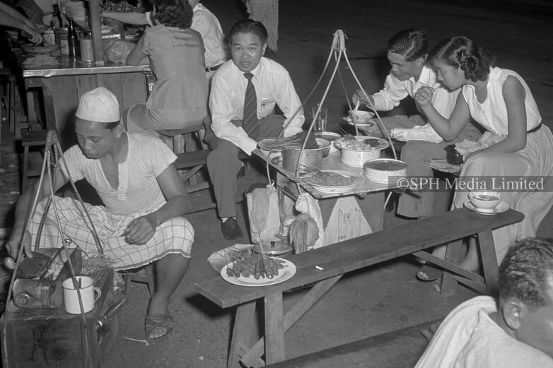 Hawkers and Customers Enjoying Satay 1955