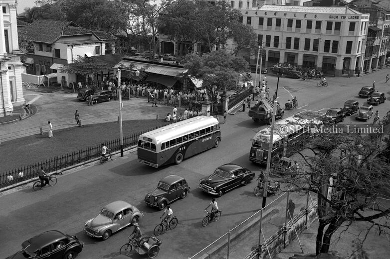 Bustling Street Scene with an Ongoing Strike 1952-My Sg Memories