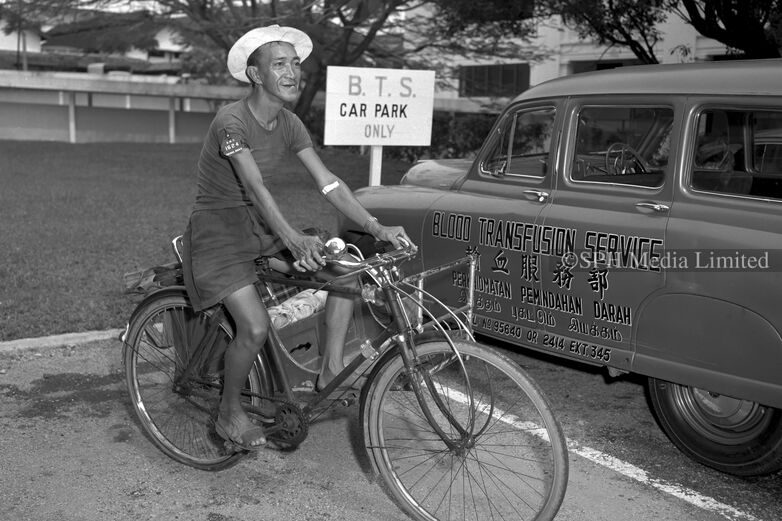 Trishaw Rider Riding To Donate Blood 1954-My Sg Memories
