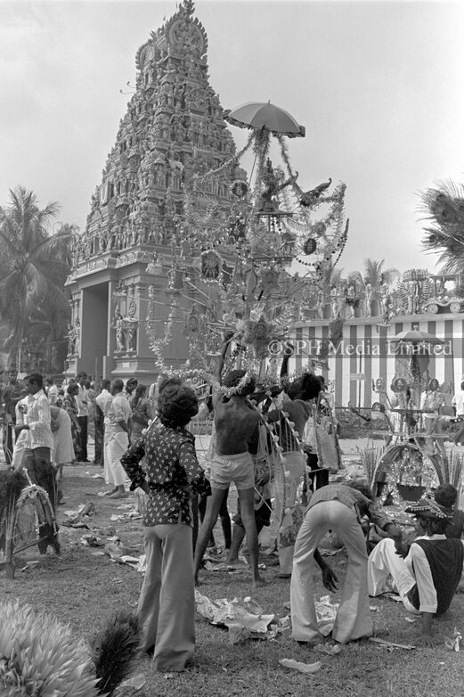 Devotees Outside a Temple During Thaipusam 1980-My Sg Memories