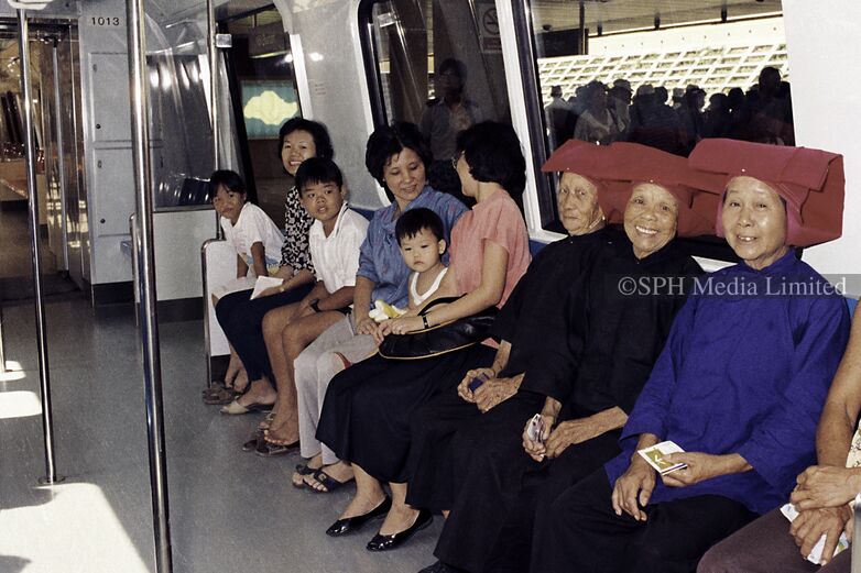 Samsui Women Enjoying the First MRT Ride at Bishan 1987-My Sg Memories