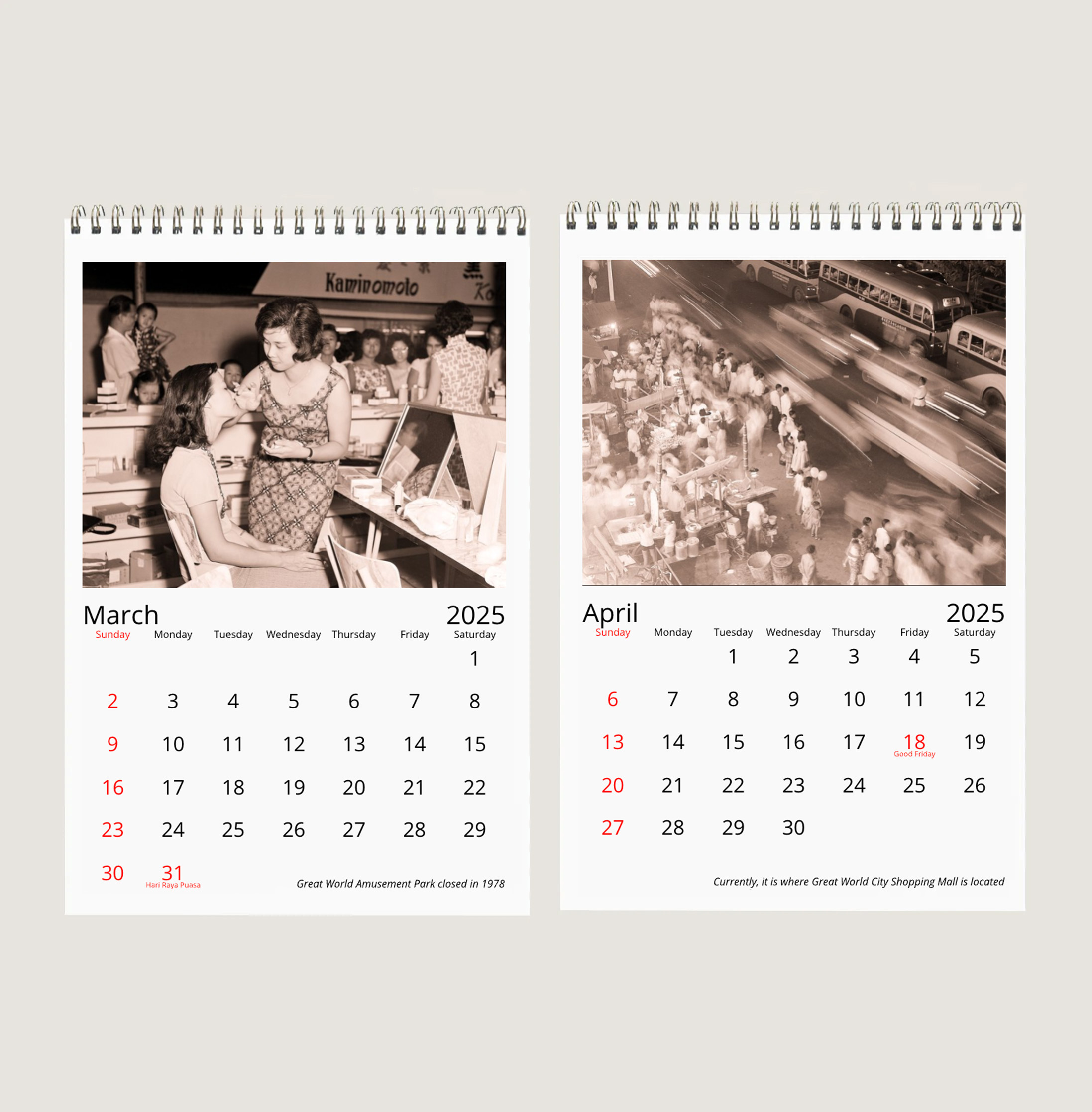 Three Singapore Amusement Parks in the 60s, 70s and 80s in Sepia Calendar