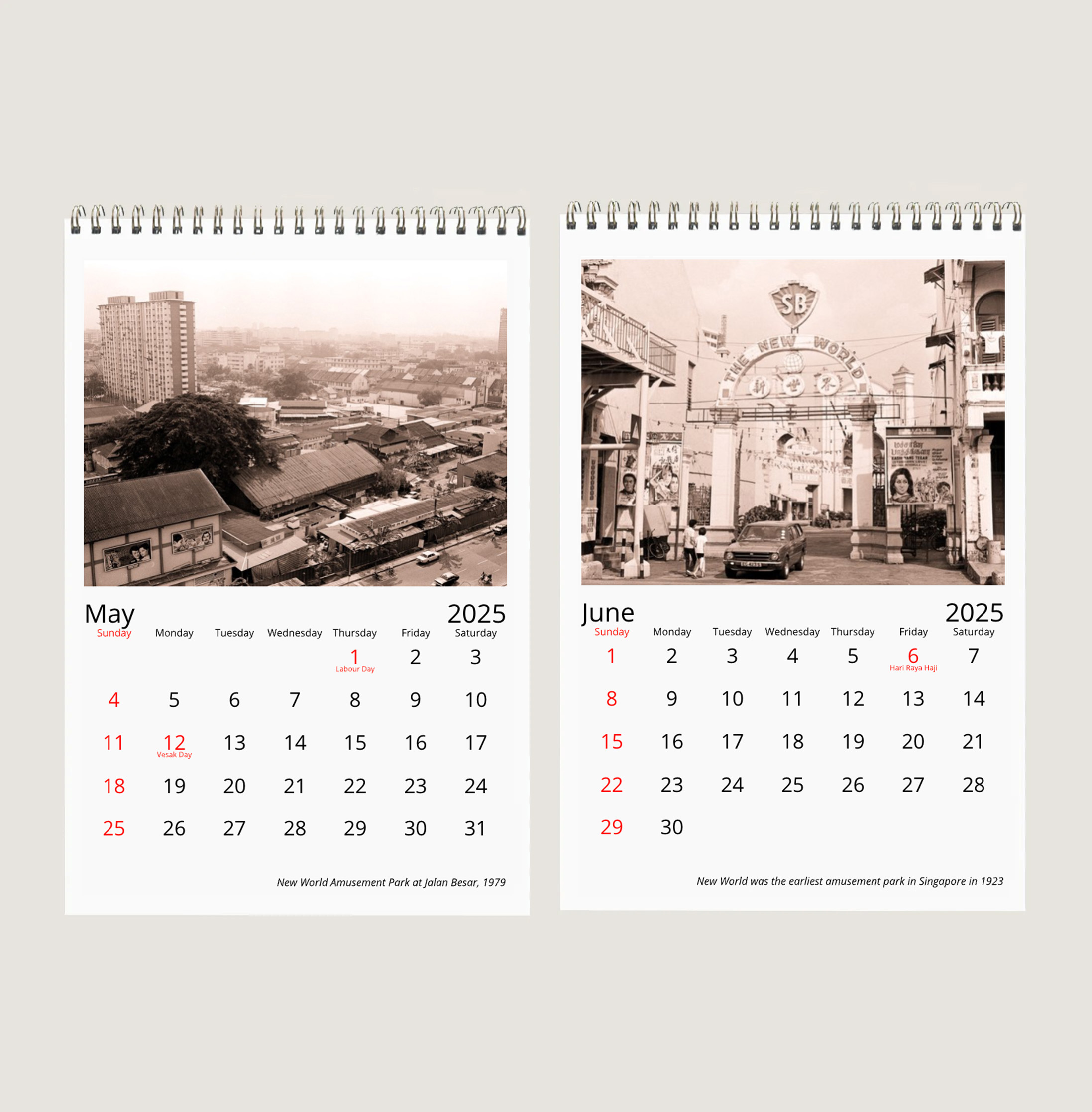 Three Singapore Amusement Parks in the 60s, 70s and 80s in Sepia Calendar