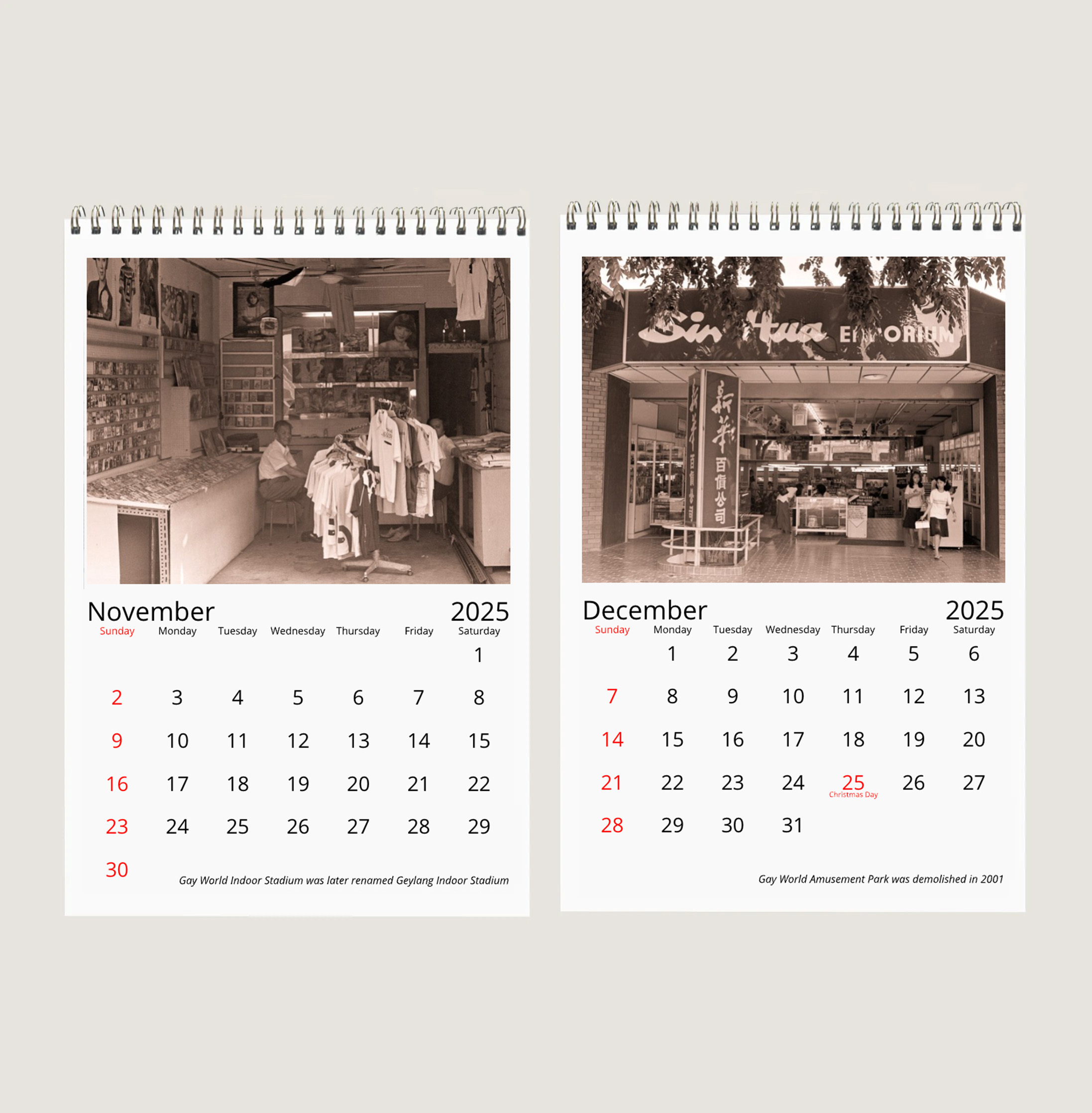 Three Singapore Amusement Parks in the 60s, 70s and 80s in Sepia Calendar