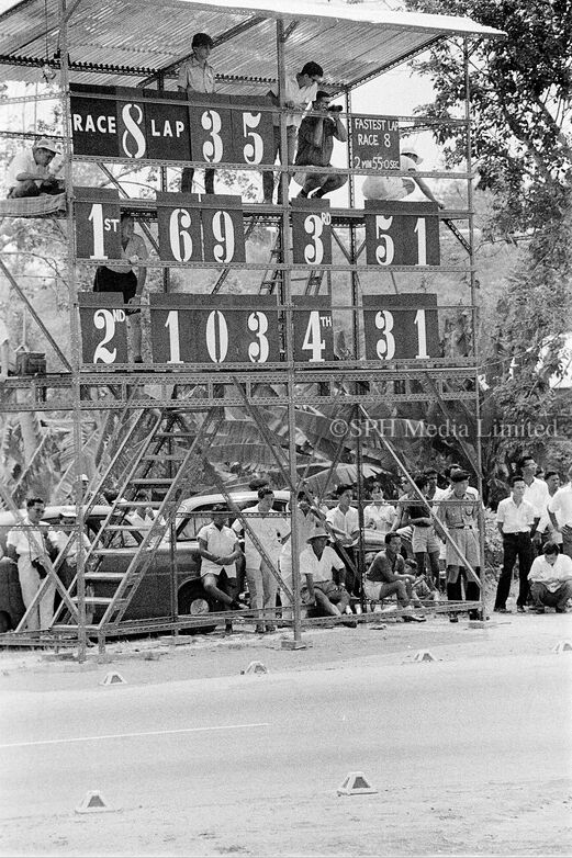 Scoreboard at the First Singapore Grand Prix 1961