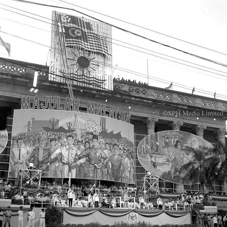 Majullah Malaysia parade at City Hall, 1963 Print