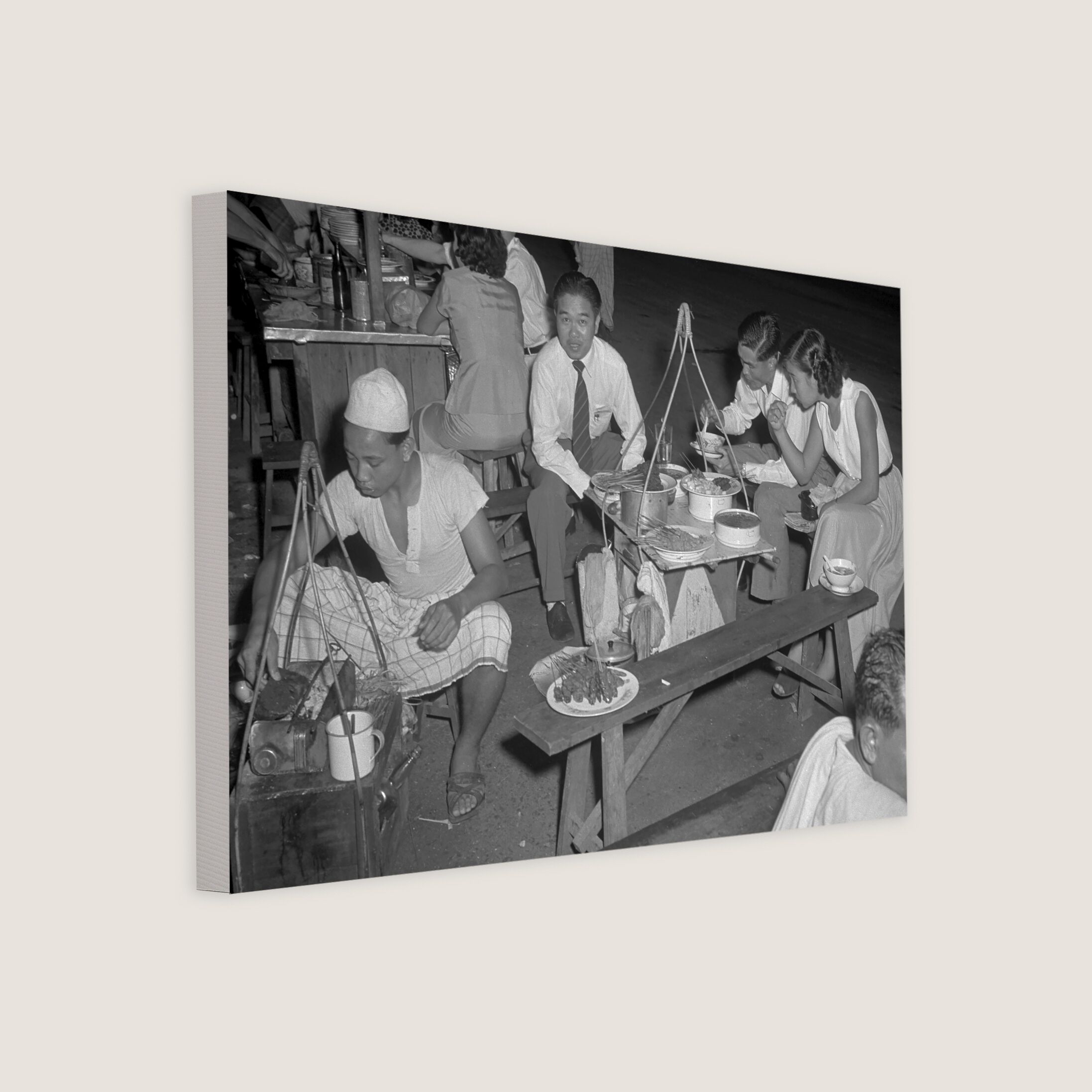 Hawkers and Customers Enjoying Satay 1955
