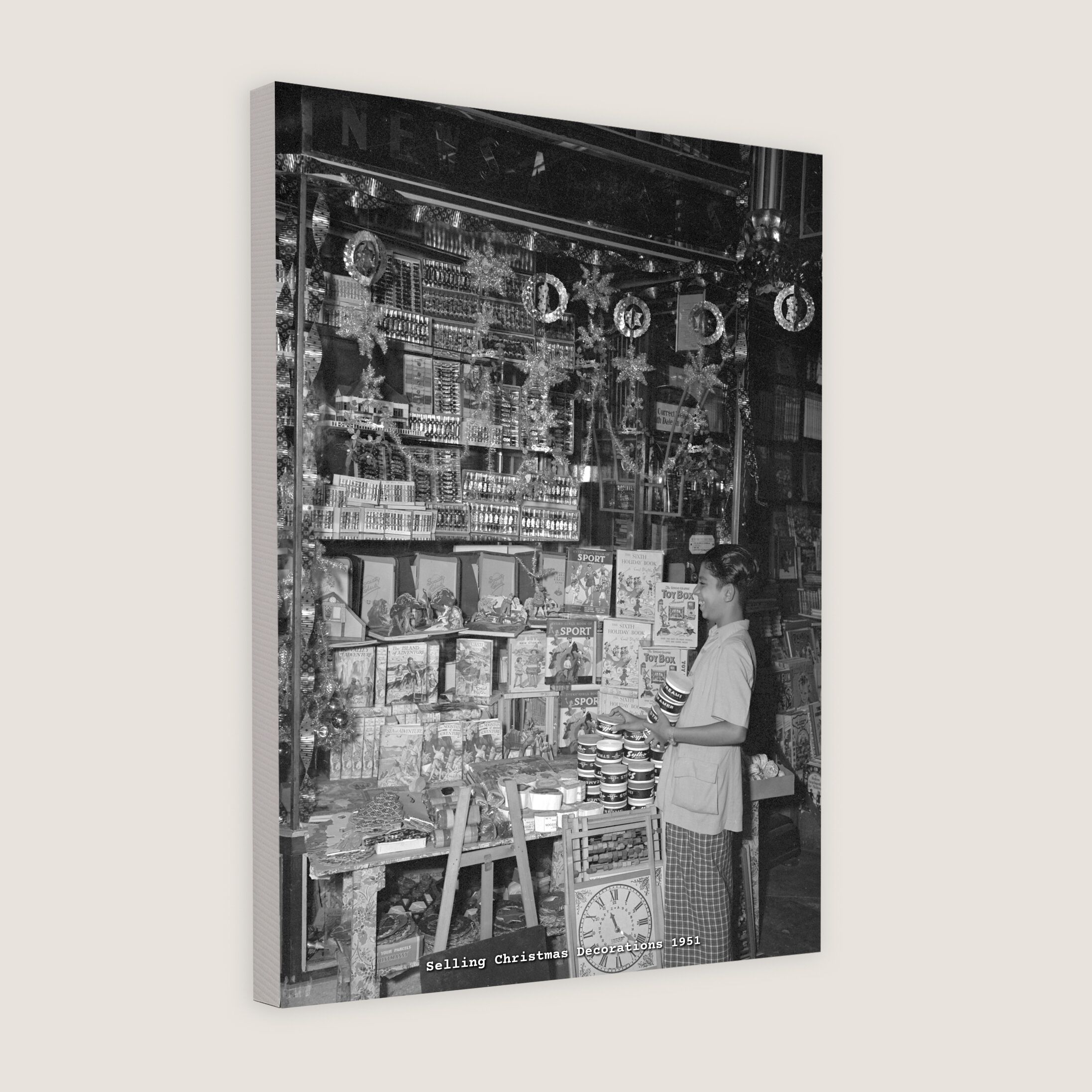 Selling Christmas Decorations 1951 Canvas