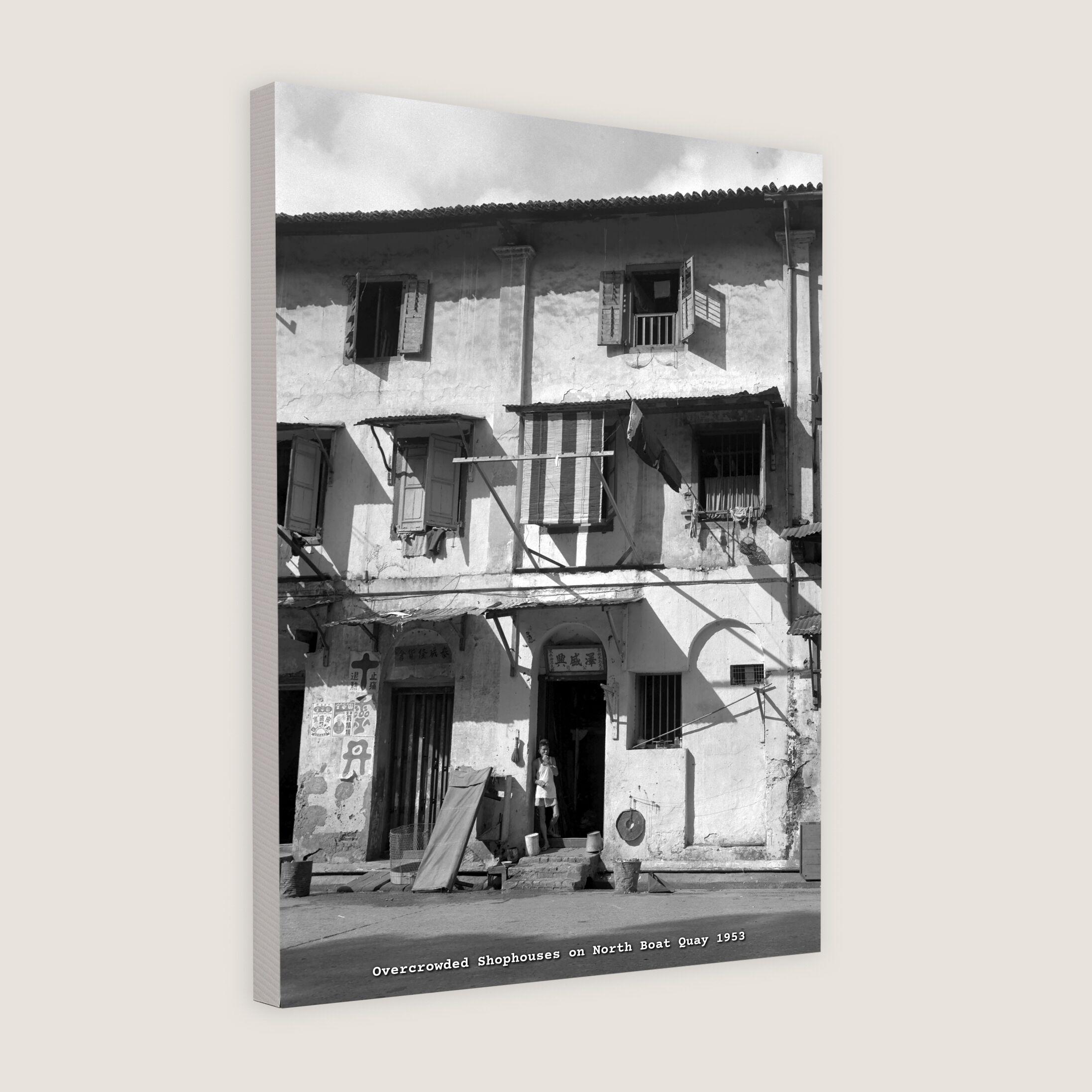 Overcrowded Shophouses on North Boat Quay 1953