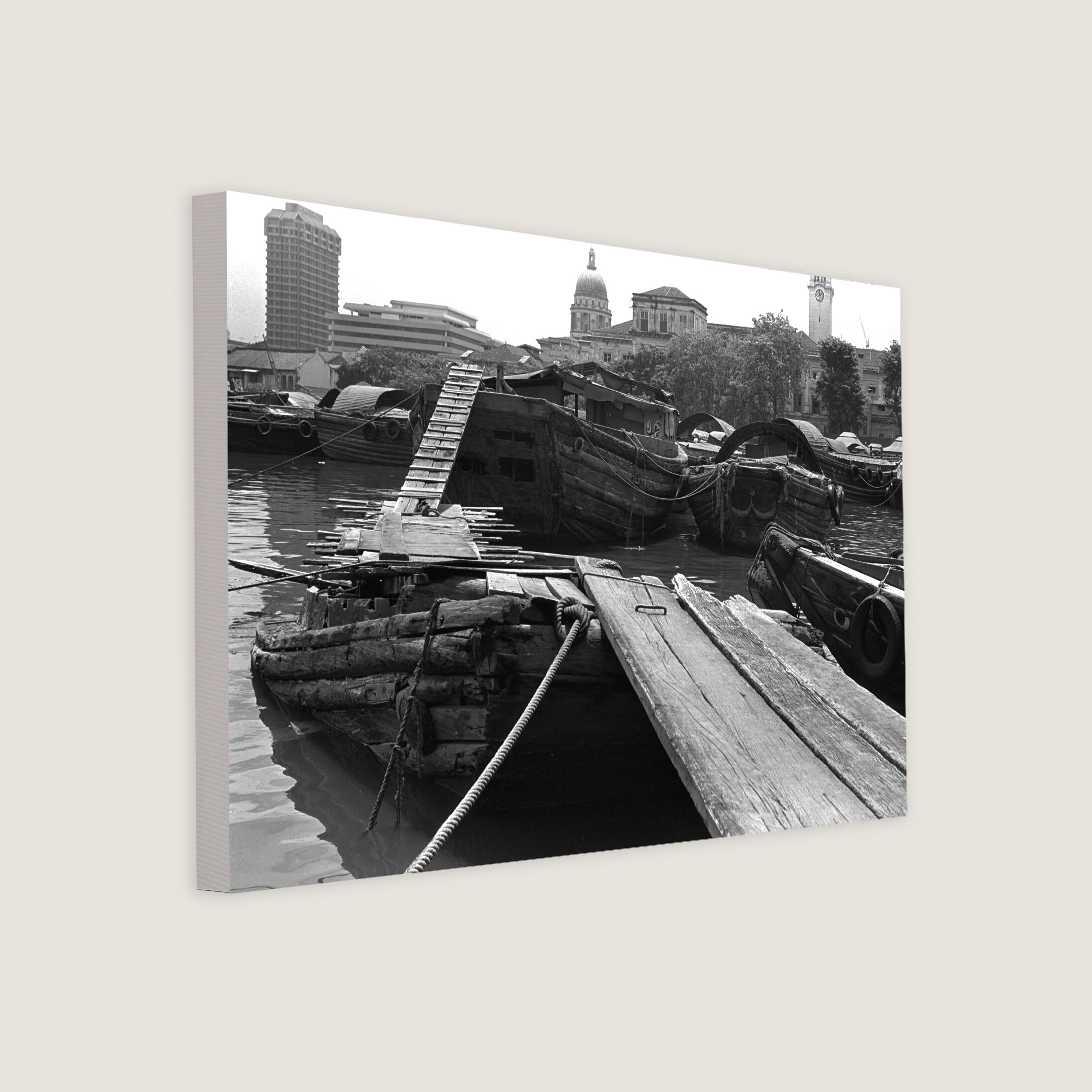 Abandoned Tongkangs at Boat Quay Before Cleanup 1975