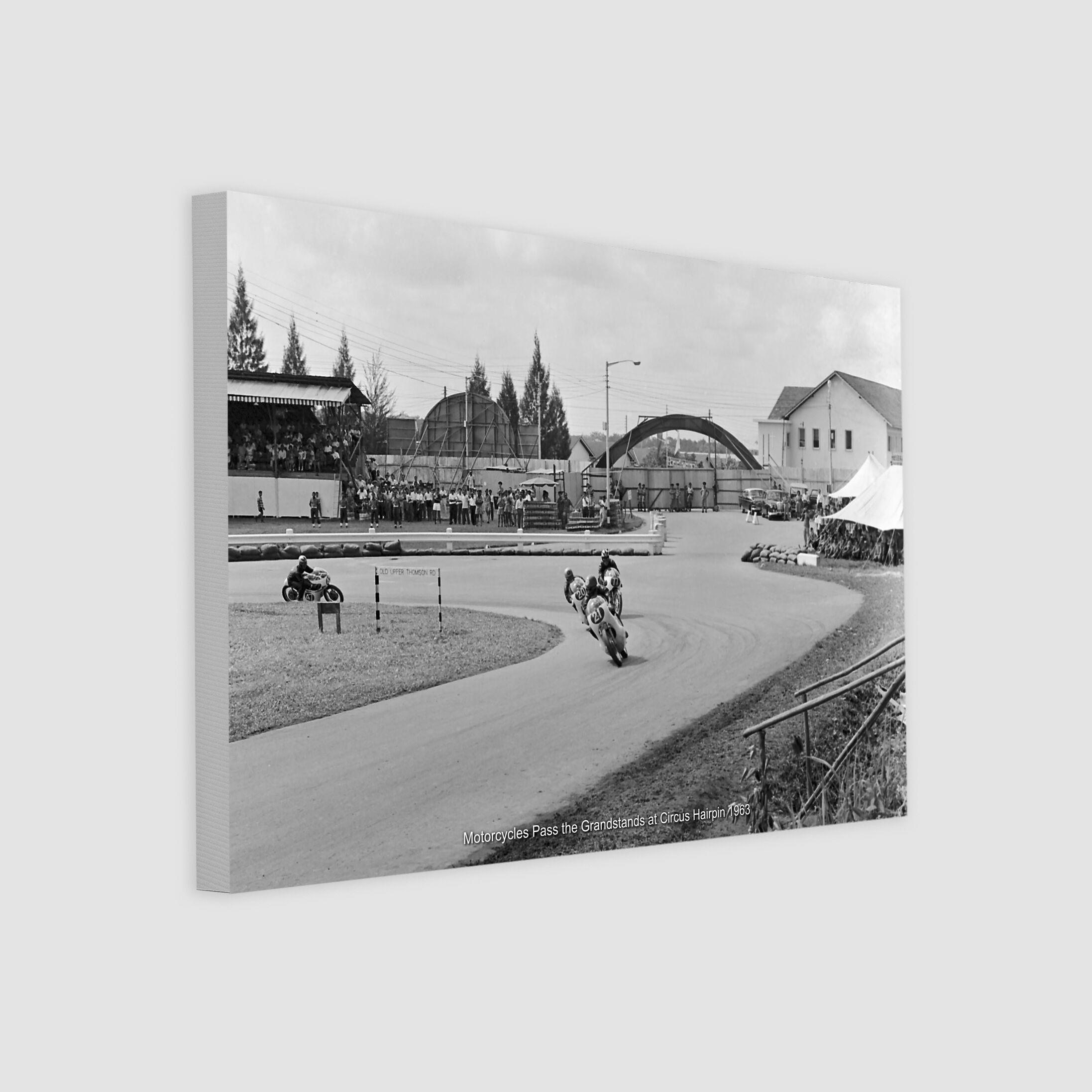Motorcycles Pass the Grandstands at Circus Hairpin 1963-My Sg Memories