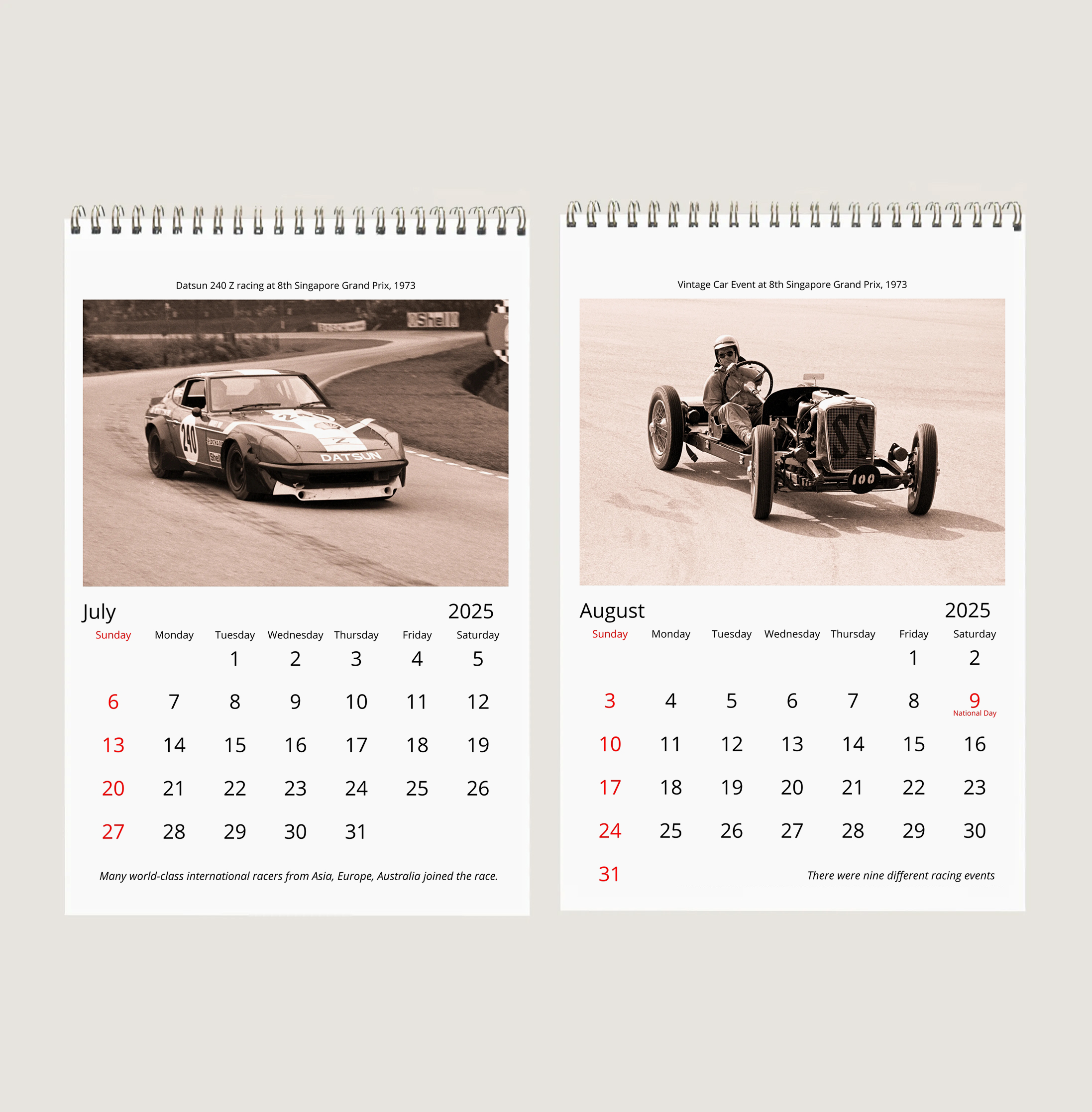 Motor Sports in Singapore in Sepia Calendar