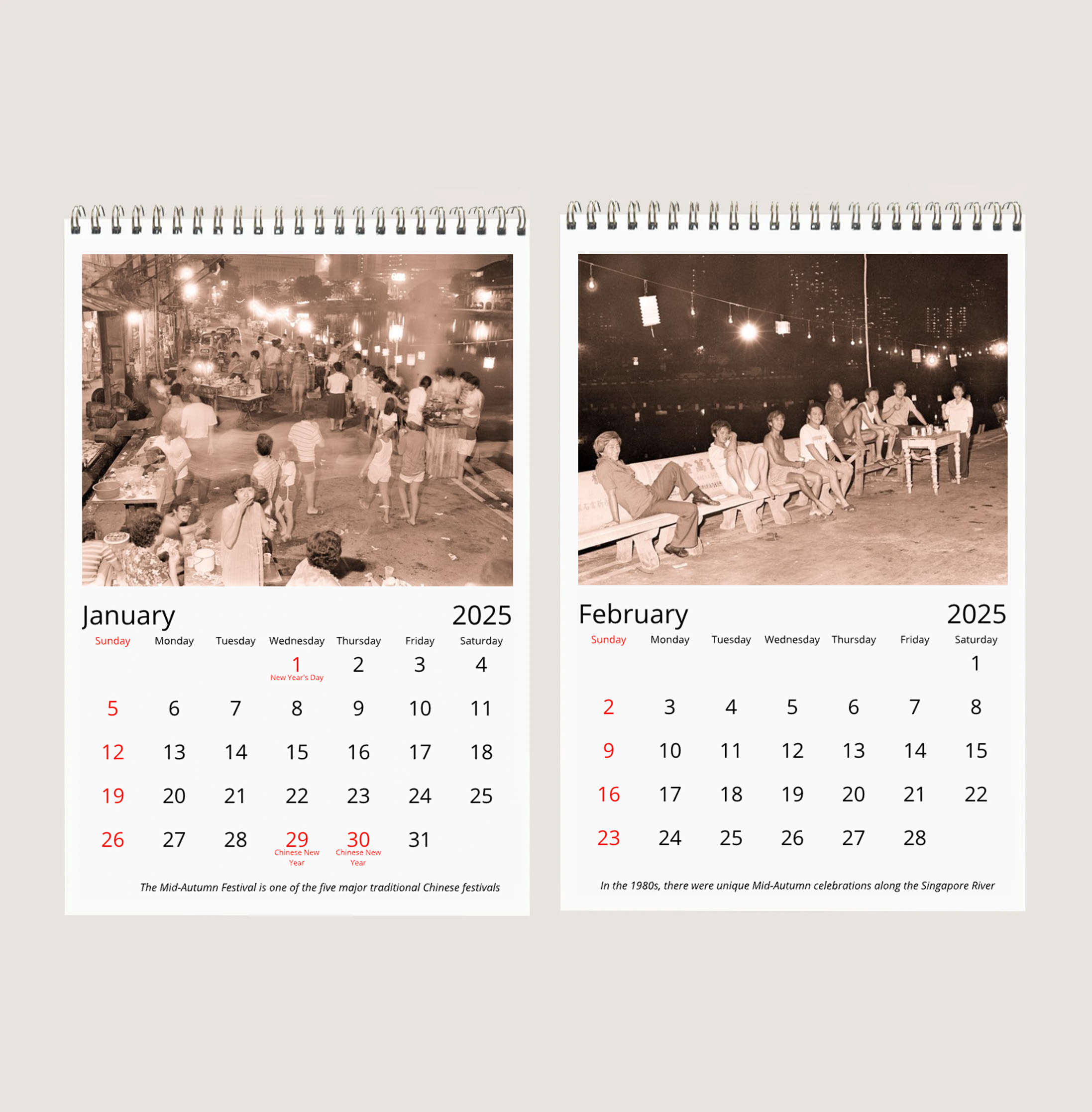 The Last Mid-Autumn Celebration at the Singapore River in 1983 in Sepia Calendar