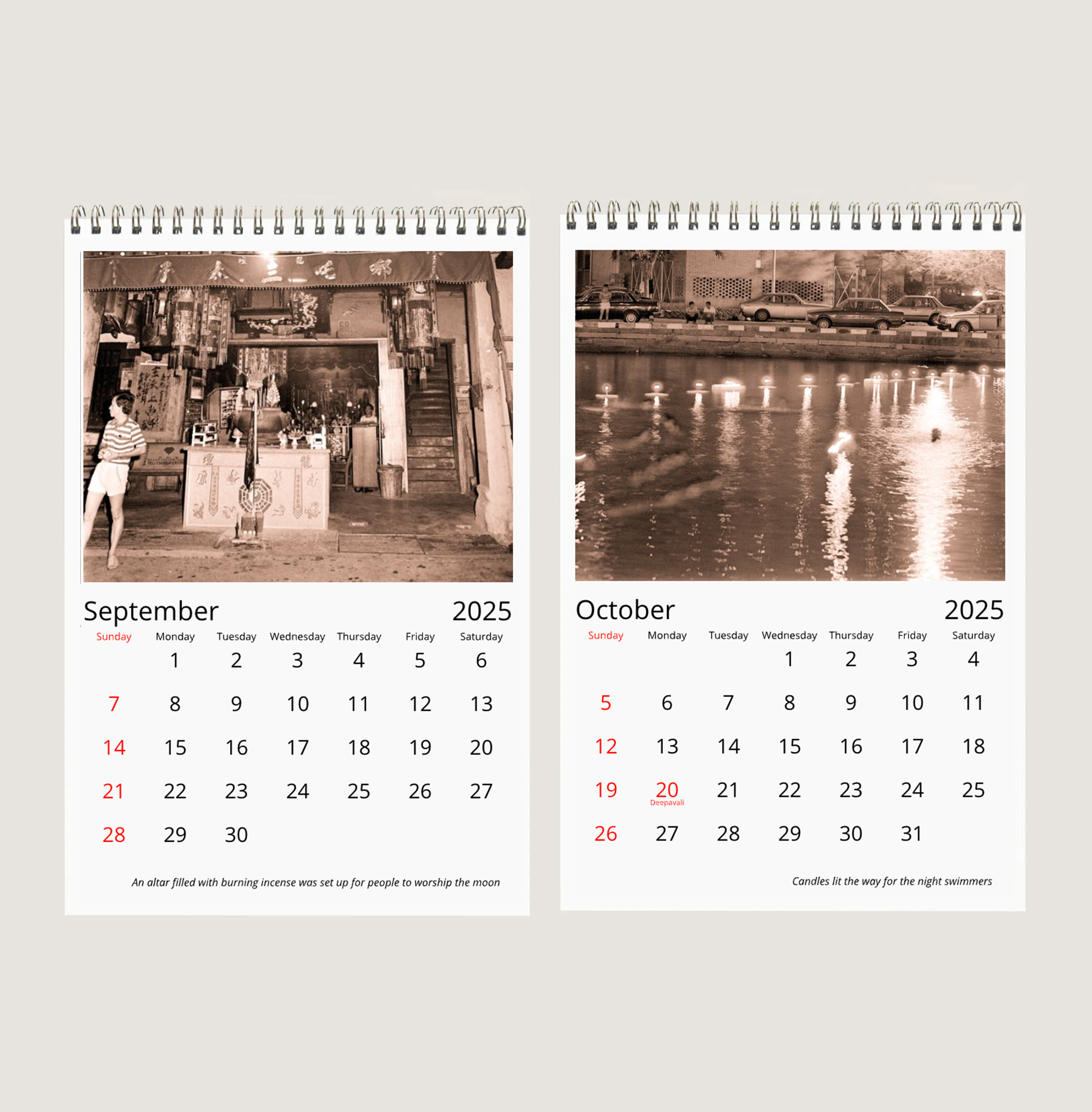 The Last Mid-Autumn Celebration at the Singapore River in 1983 in Sepia Calendar