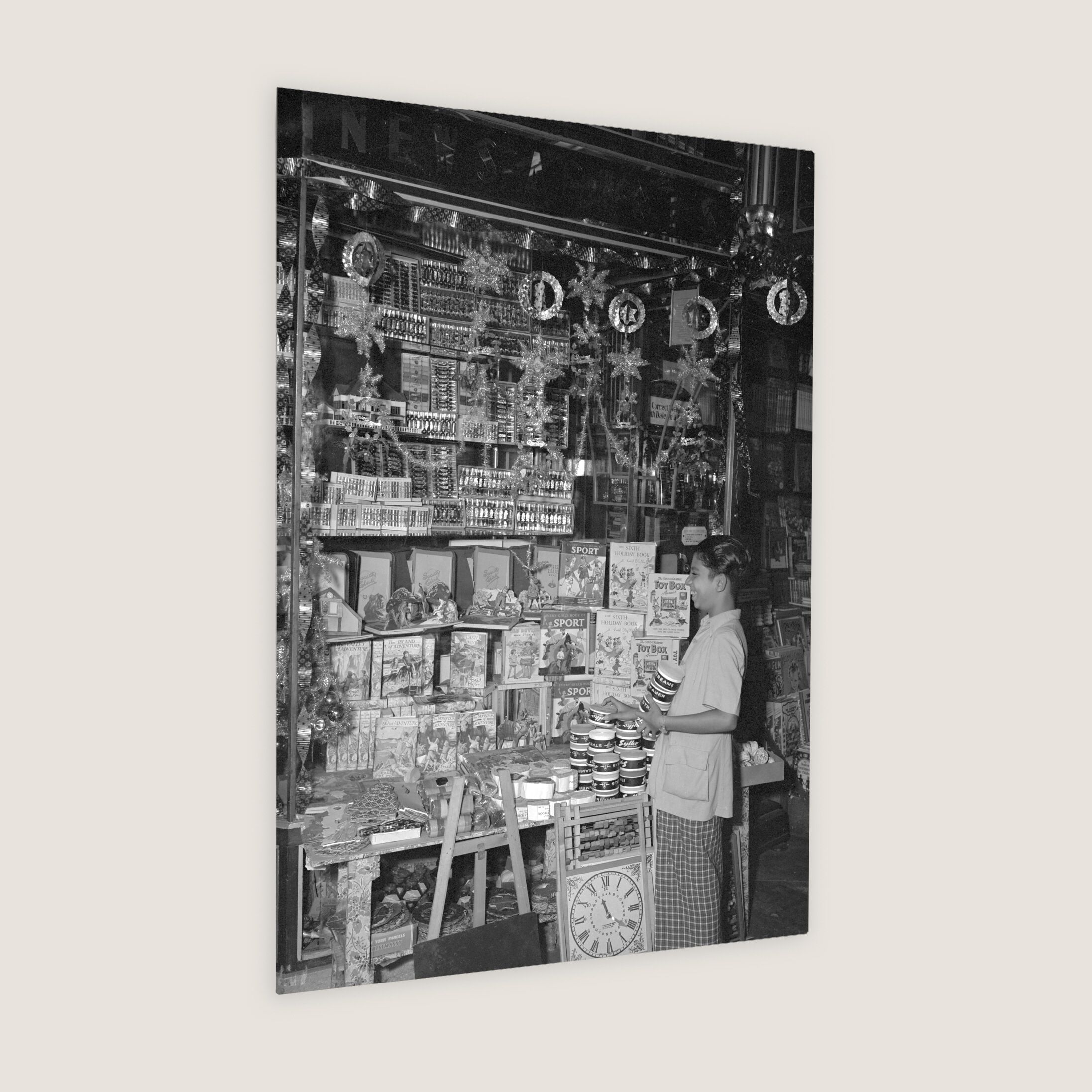 Selling Christmas Decorations 1951 Metal Panel