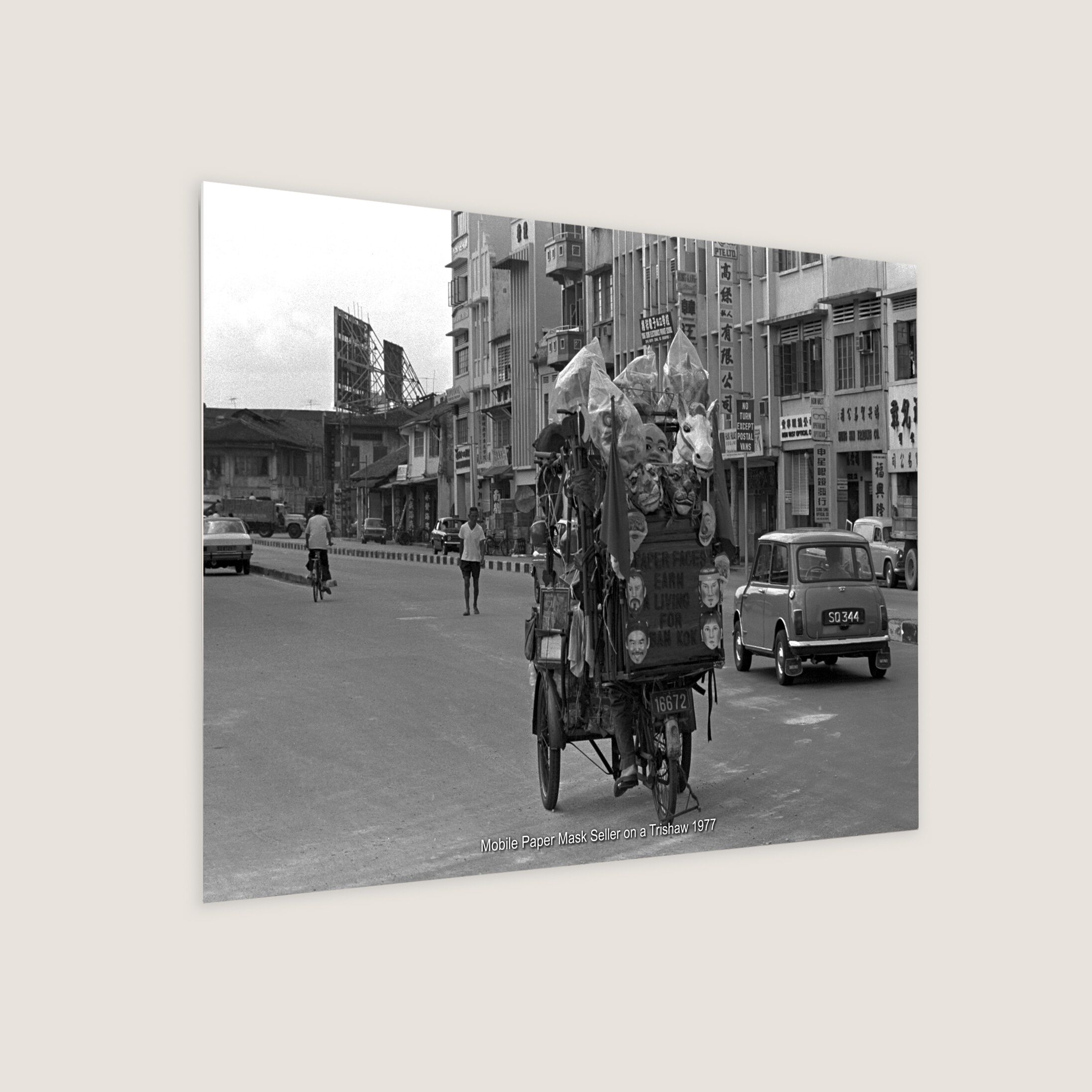 Mobile Paper Mask Seller on a Trishaw 1977-My Sg Memories