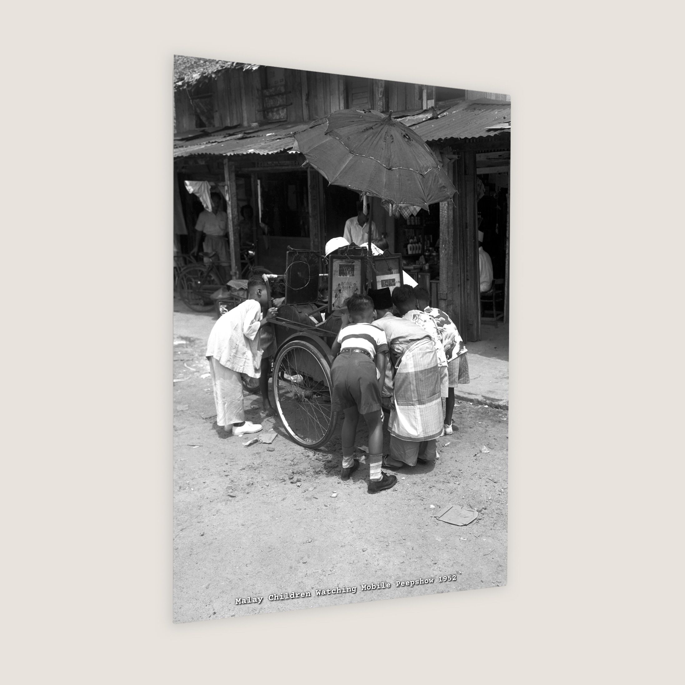 Malay Children Watching Mobile Peepshow 1952 Metal Panel