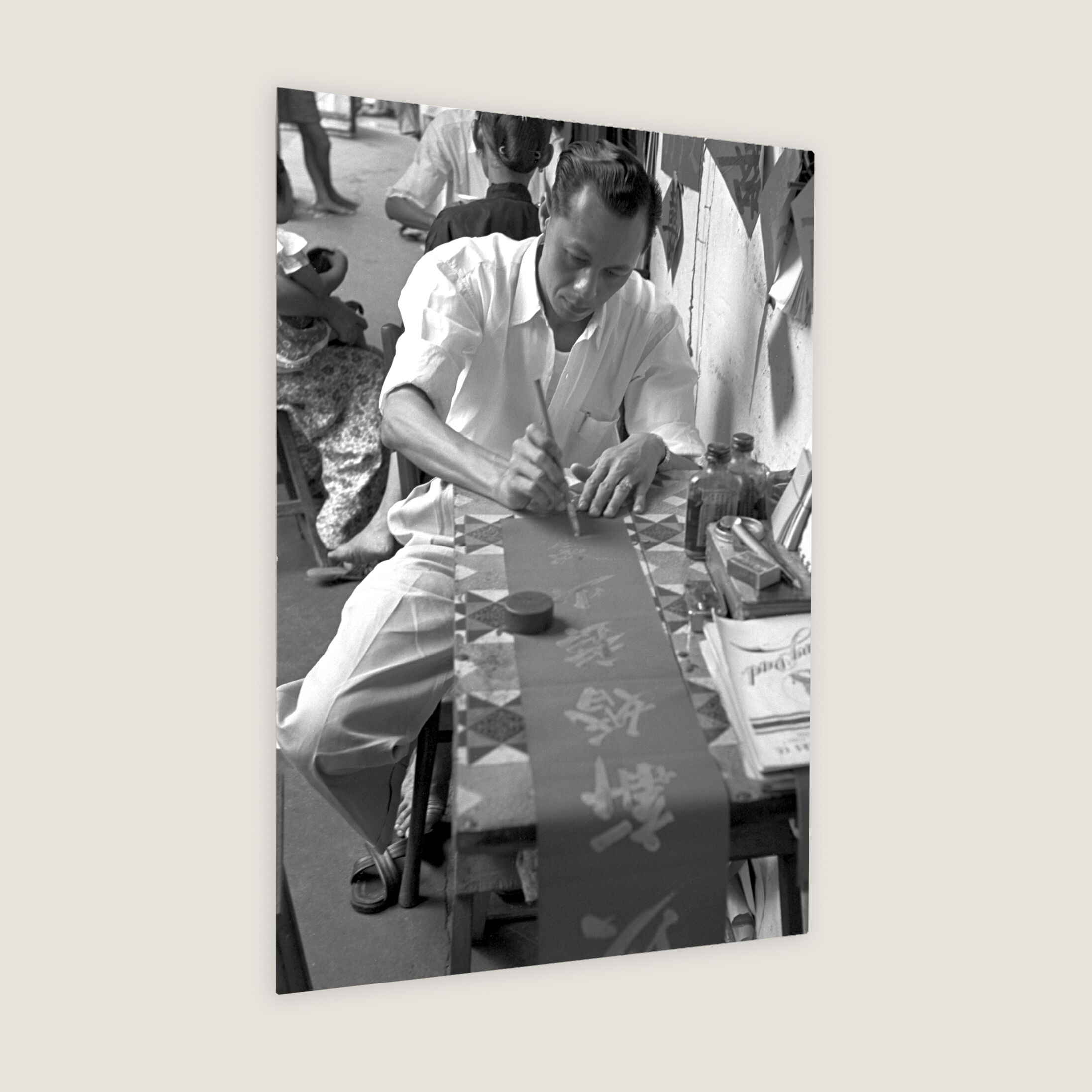 A Letter-Writing Man in Action at Sago Street 1953 Metal Panel