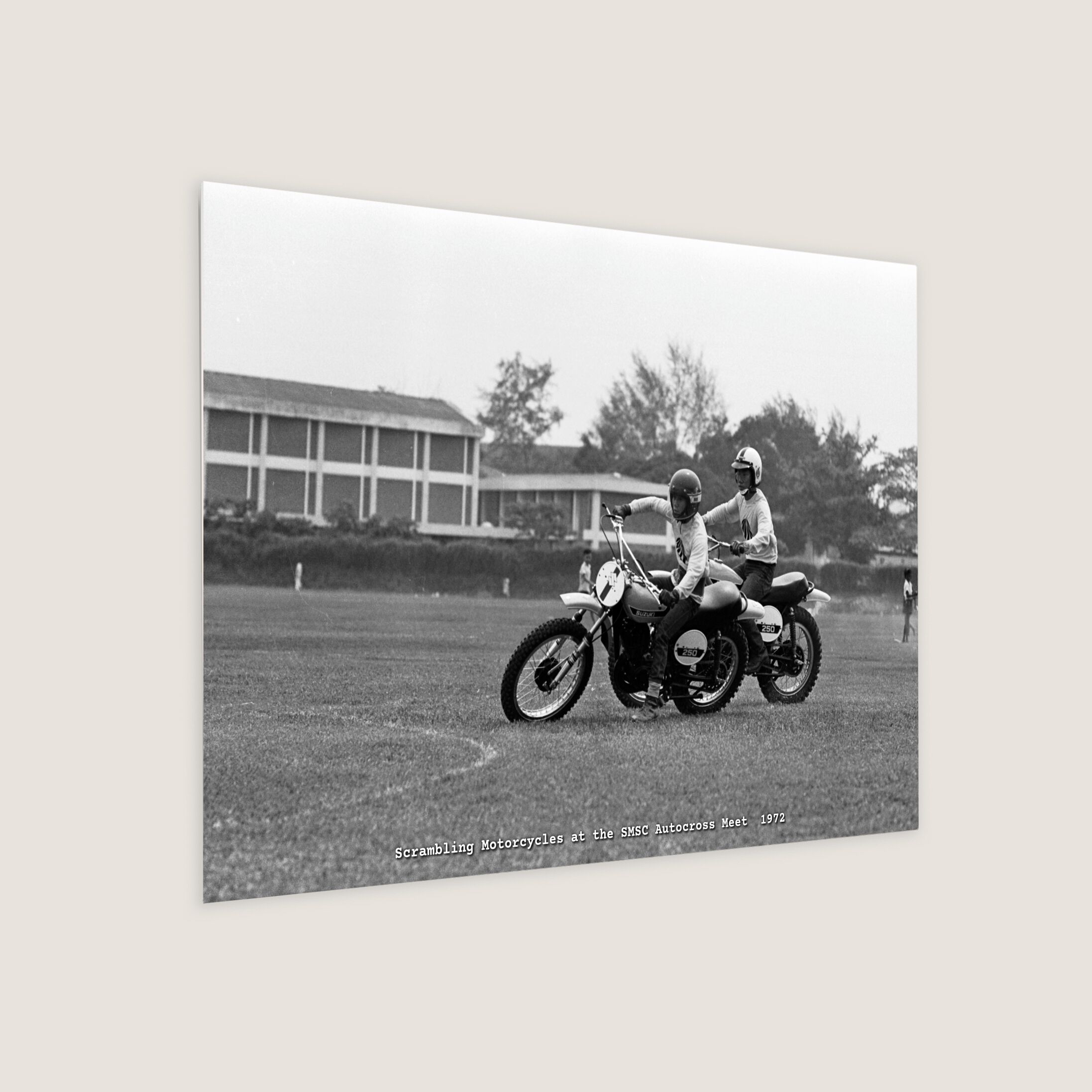 Scrambling Motorcycles at the SMSC Autocross Meet 1972 Metal Panel