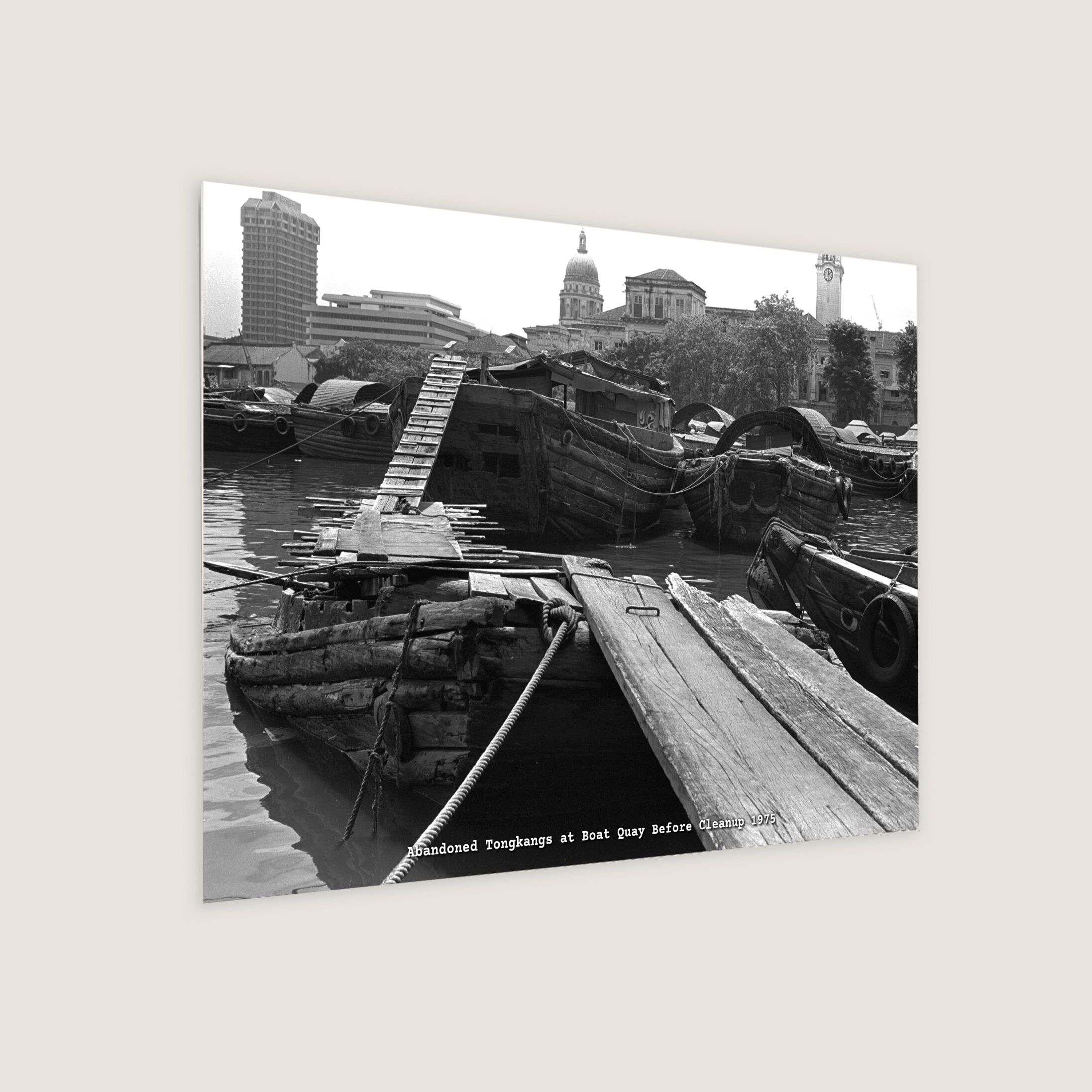 Abandoned Tongkangs at Boat Quay Before Cleanup 1975