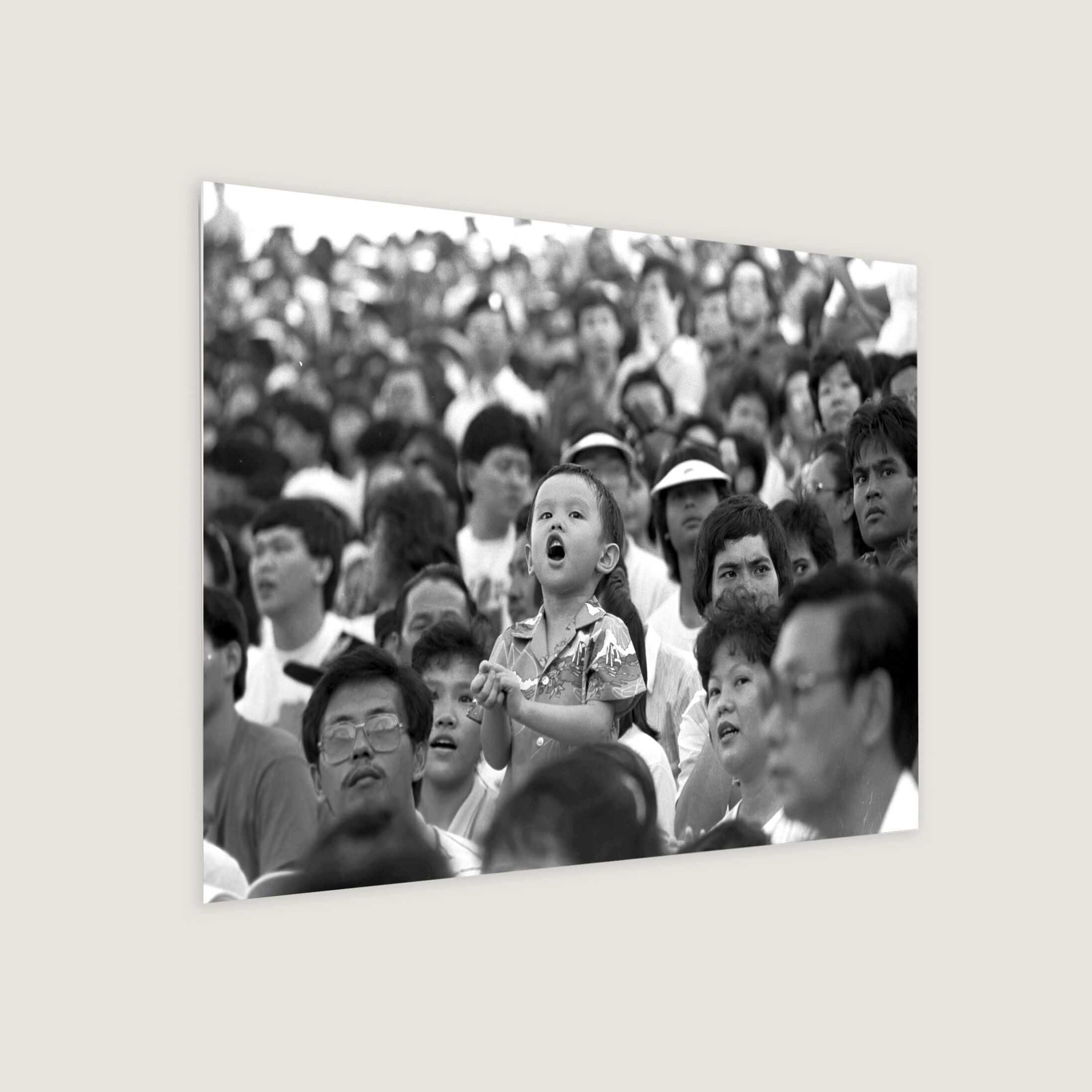 Crowd Watching NDP Livestream 1986 Metal Panel