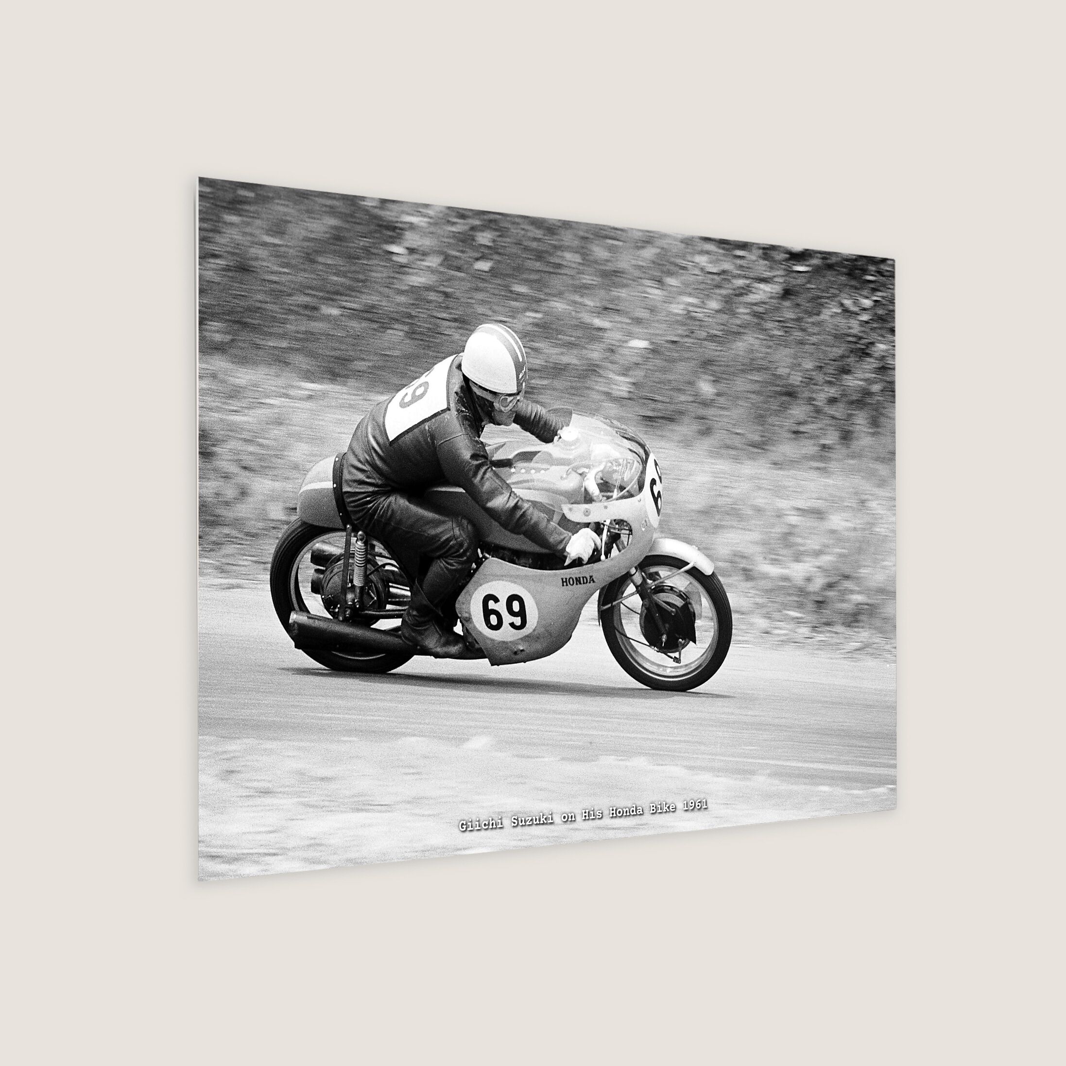 Giichi Suzuki on His Honda Bike 1961
