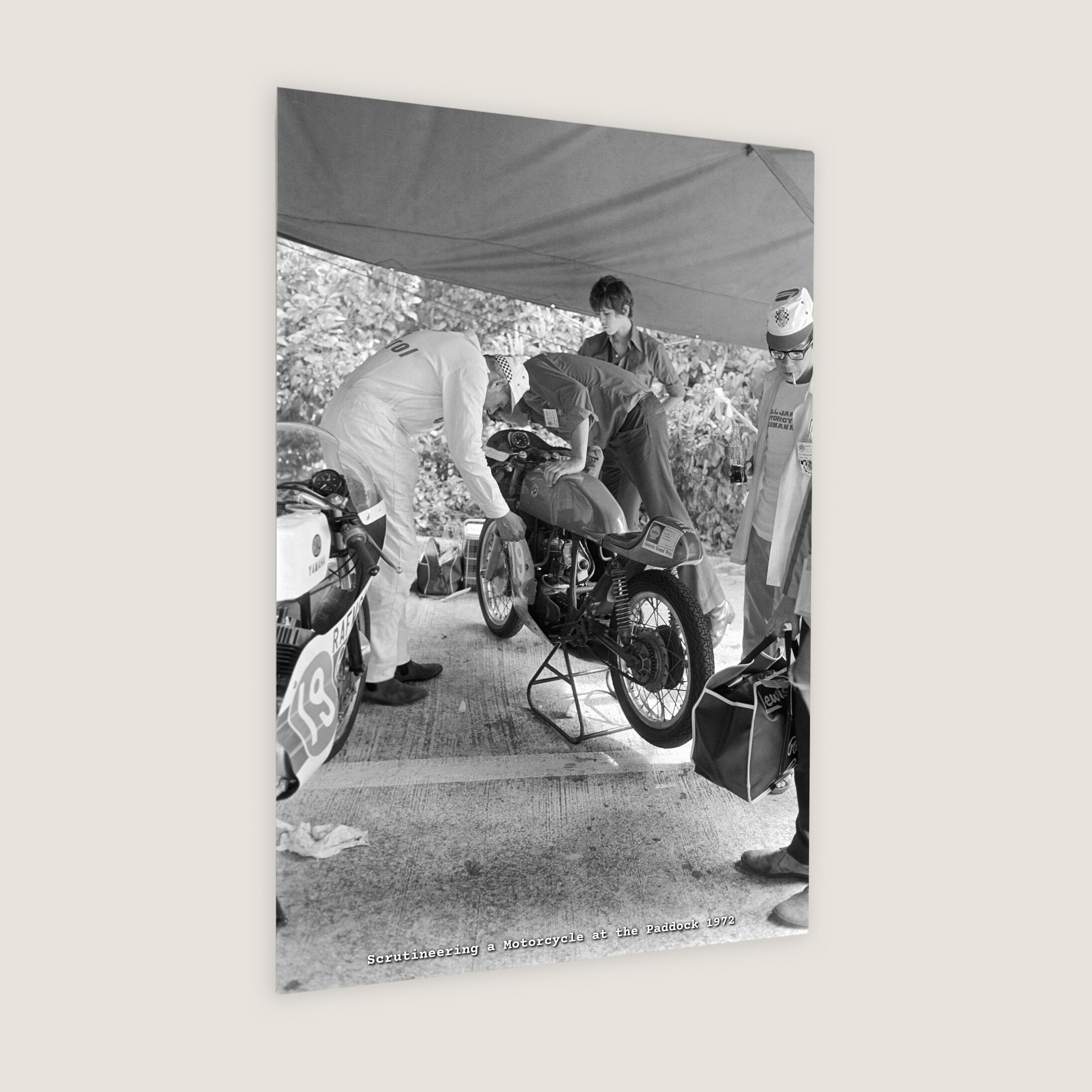 Scrutineering a Motorcycle at the Paddock 1972