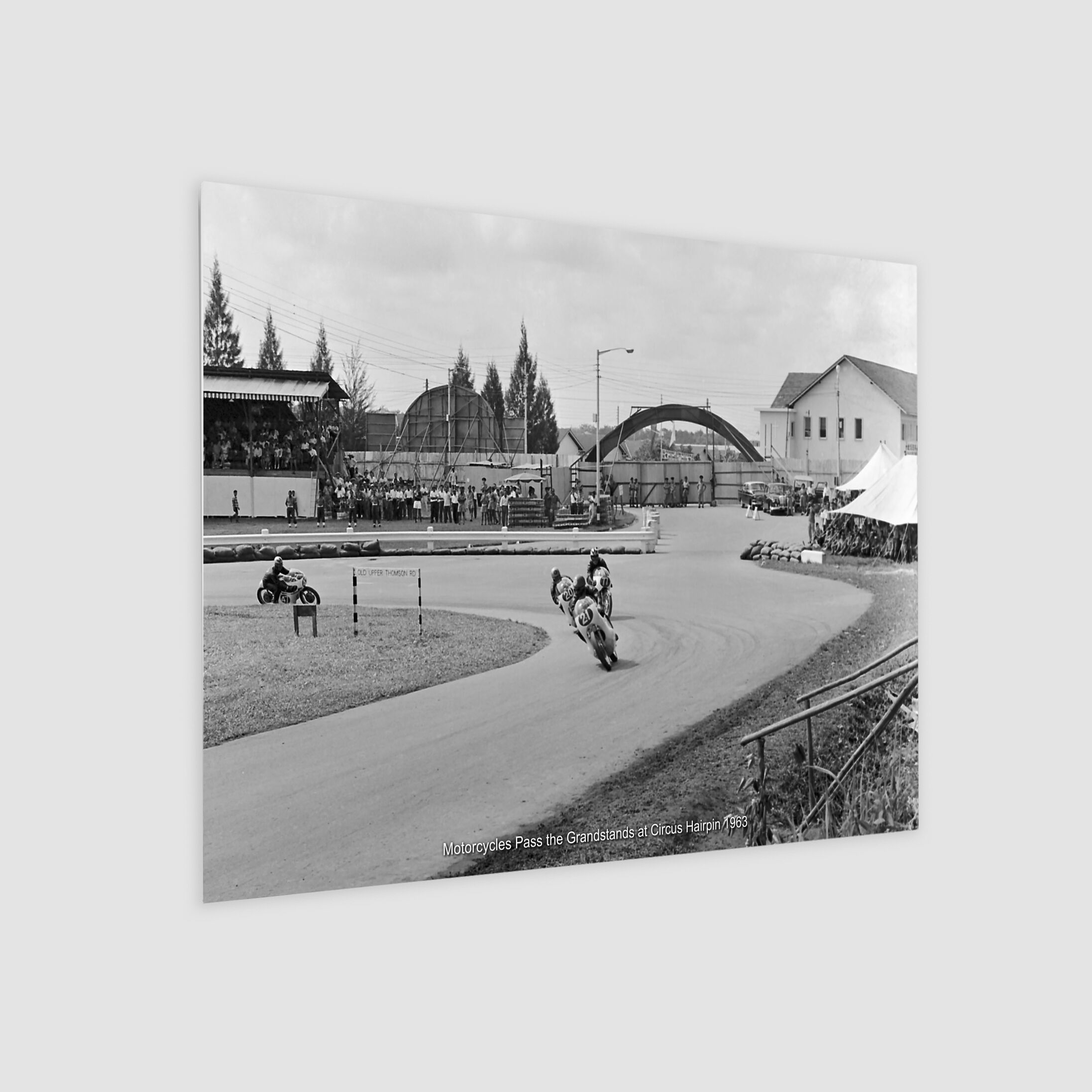 Motorcycles Pass the Grandstands at Circus Hairpin 1963-My Sg Memories