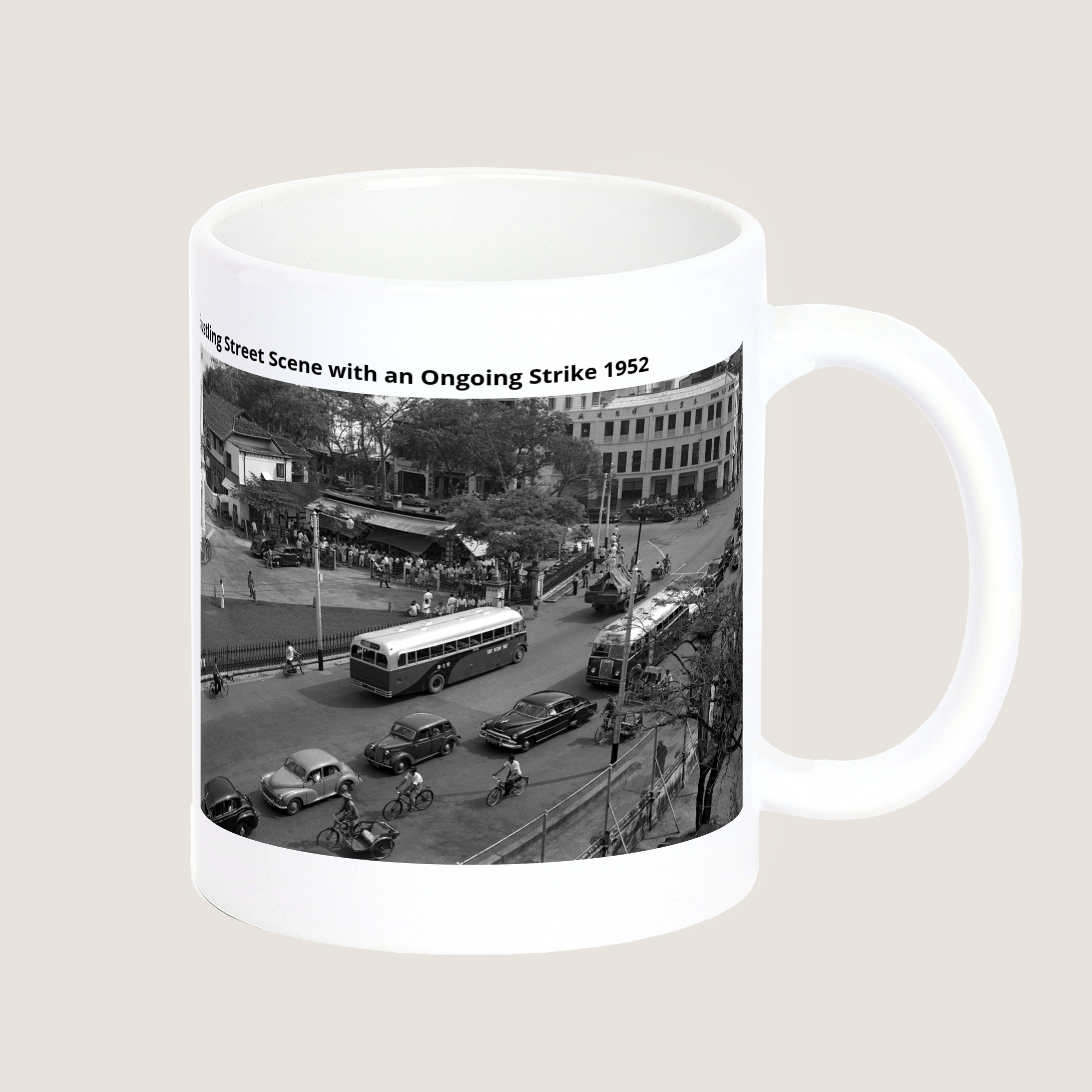 Bustling Street Scene with an Ongoing Strike 1952-My Sg Memories