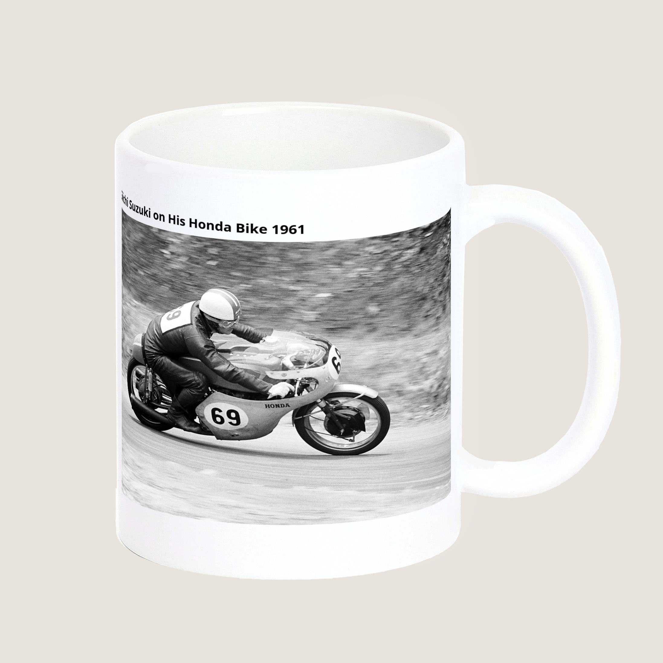 Giichi Suzuki on His Honda Bike 1961 Mug