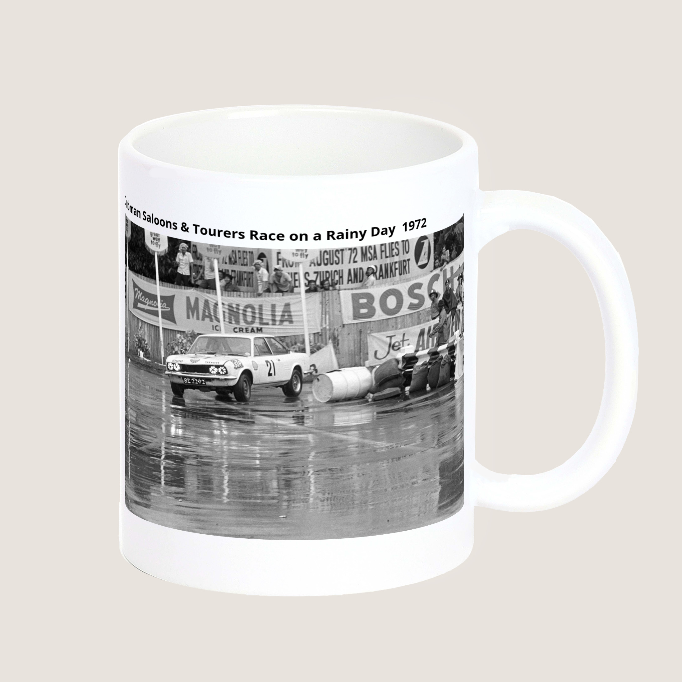 Clubman Saloons & Tourers Race on a Rainy Day 1972 Mug