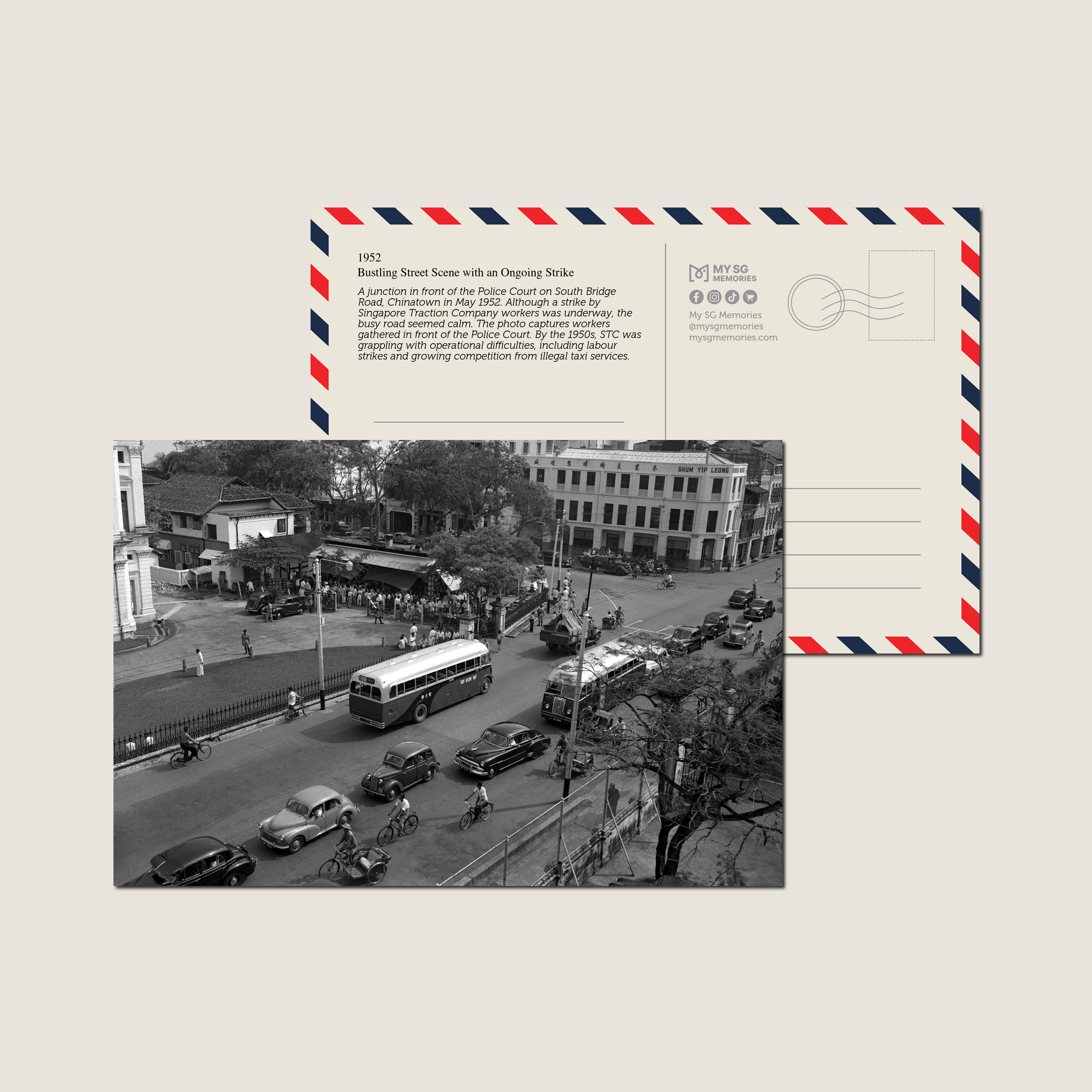Bustling Street Scene with an Ongoing Strike 1952-My Sg Memories
