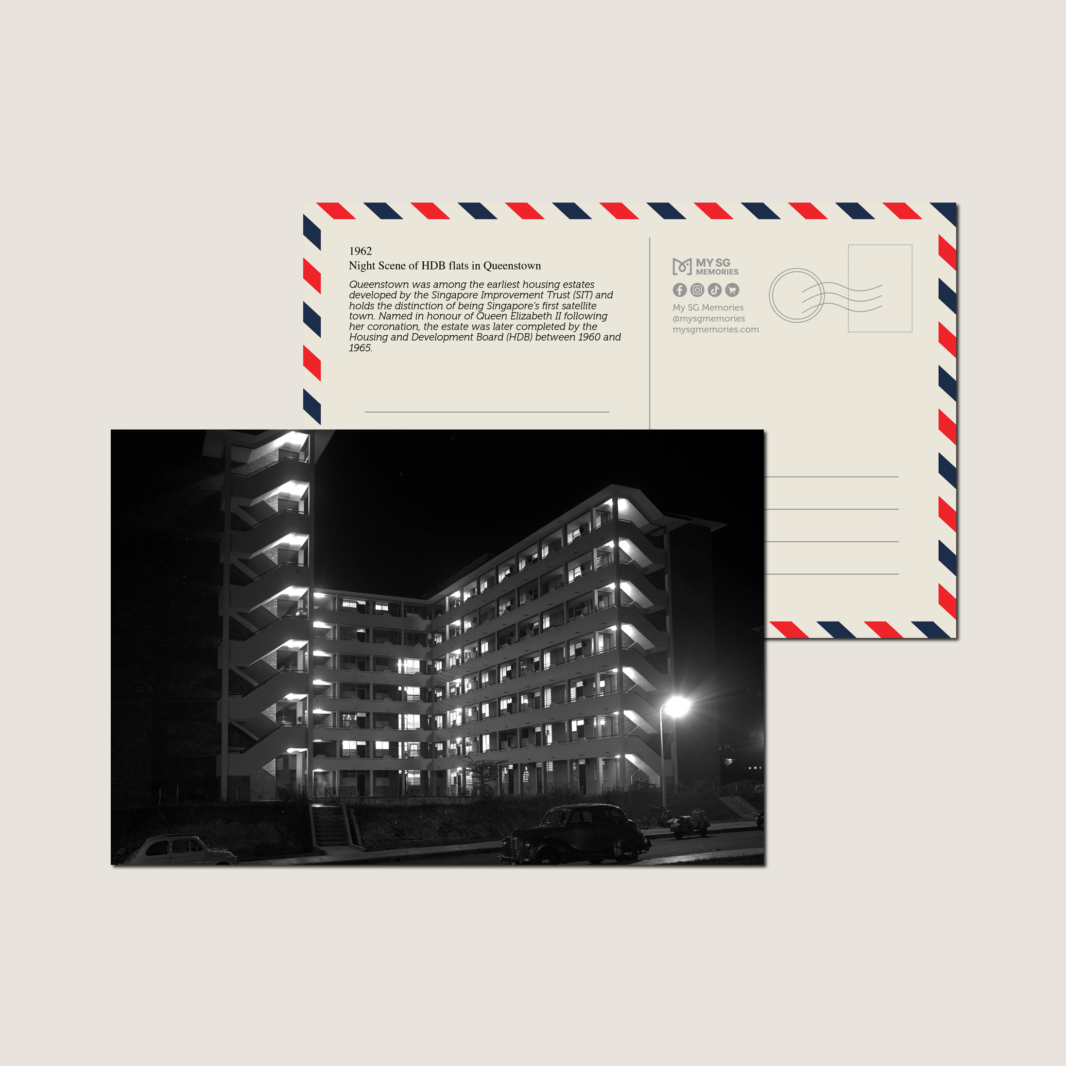 Night Scene of HDB flats in Queenstown 1962-My Sg Memories