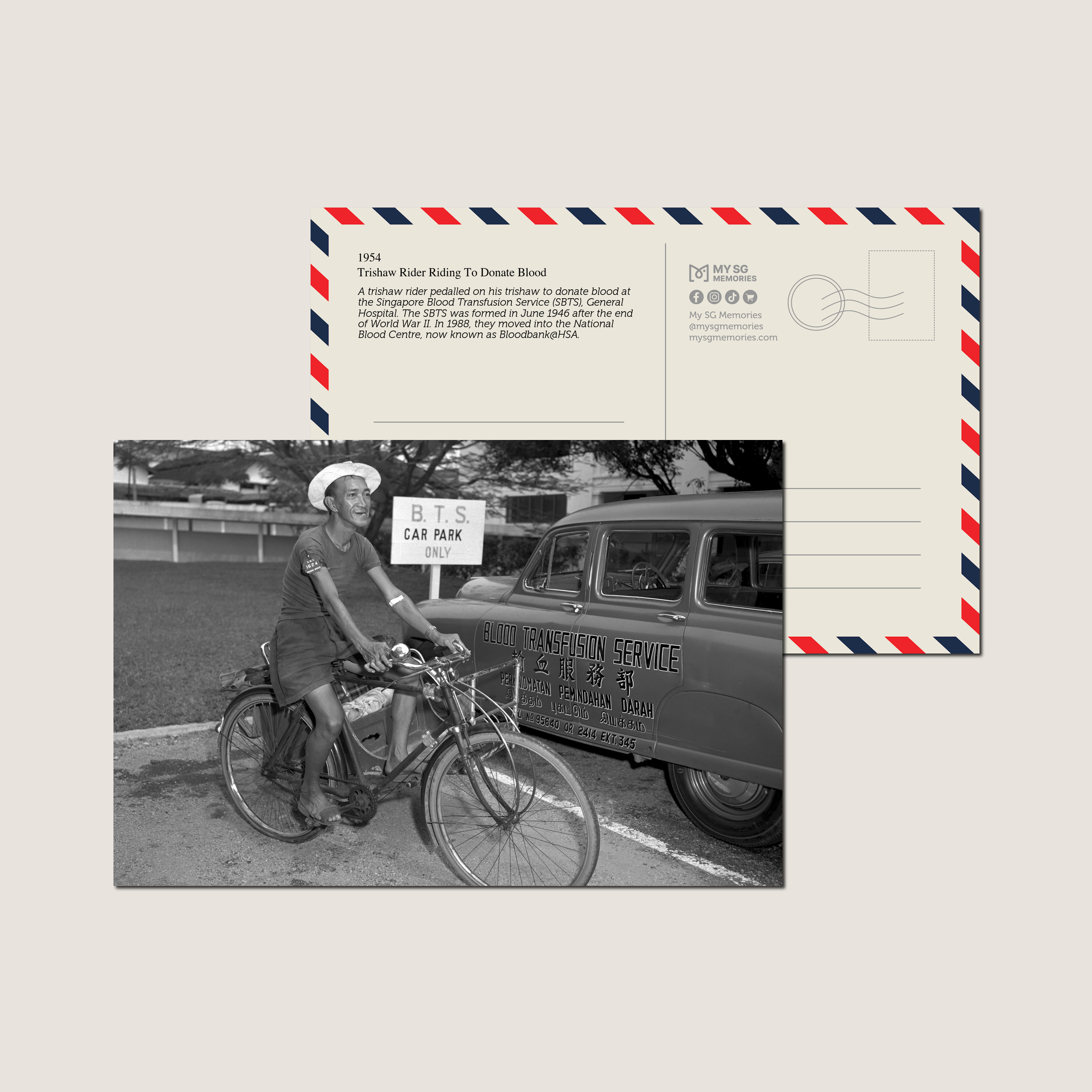 Trishaw Rider Riding To Donate Blood 1954-My Sg Memories