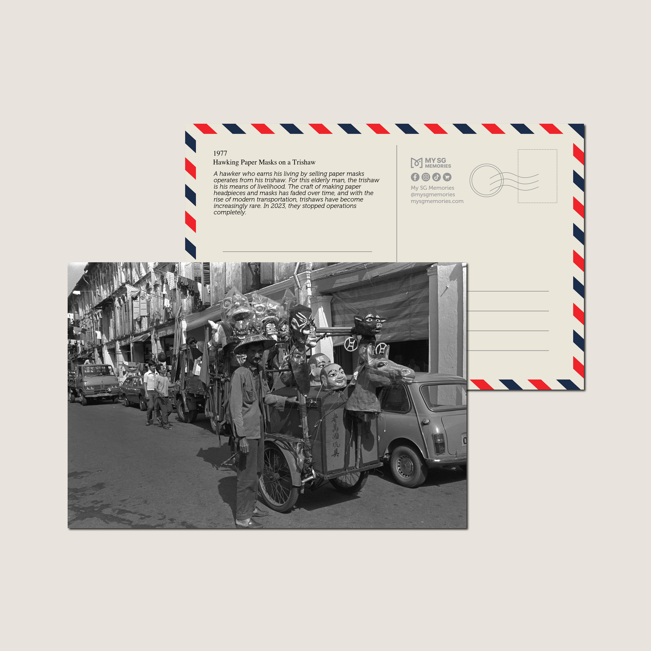 Hawking Paper Masks on a Trishaw 1977-My Sg Memories