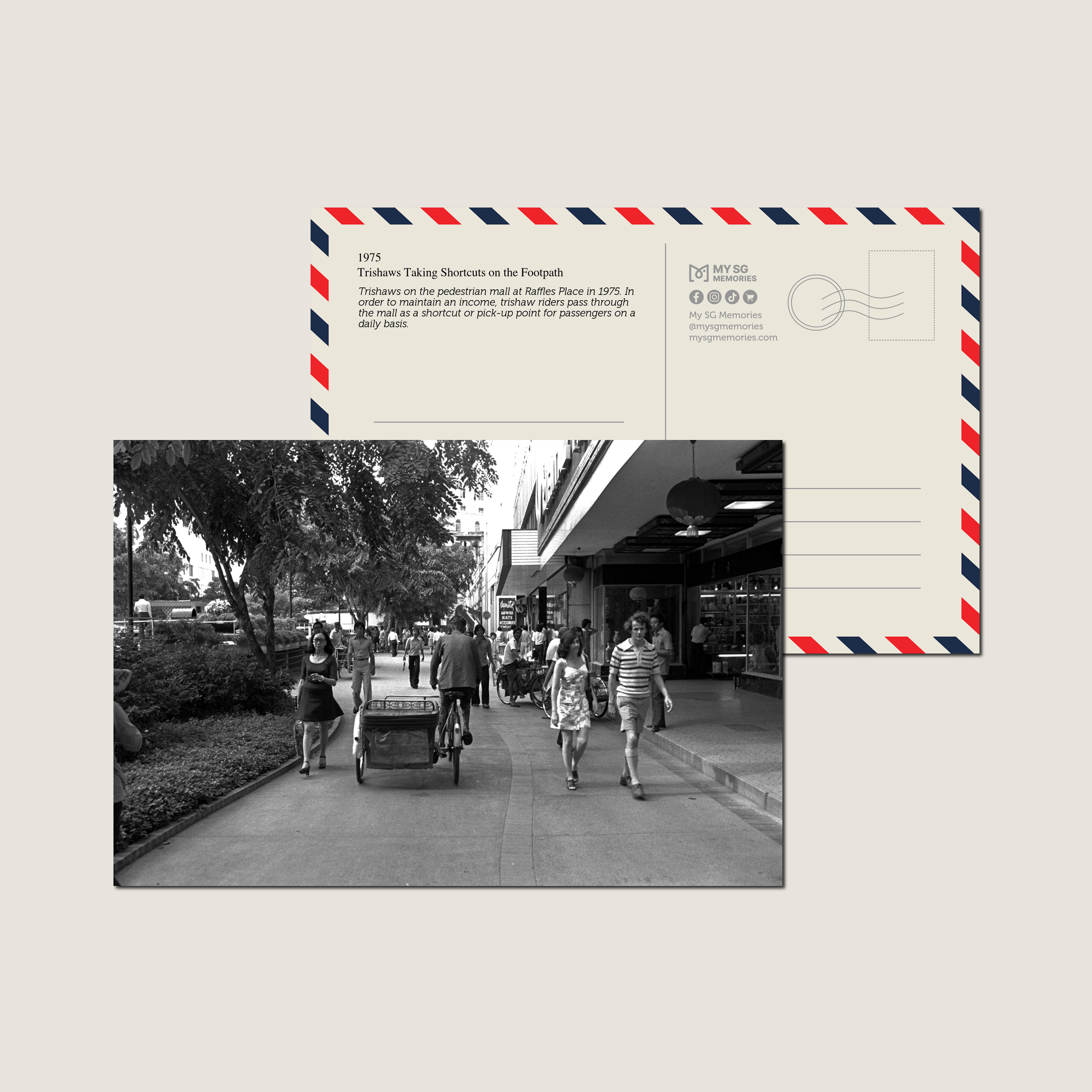 Trishaws Taking Shortcuts on the Footpath 1975-My Sg Memories