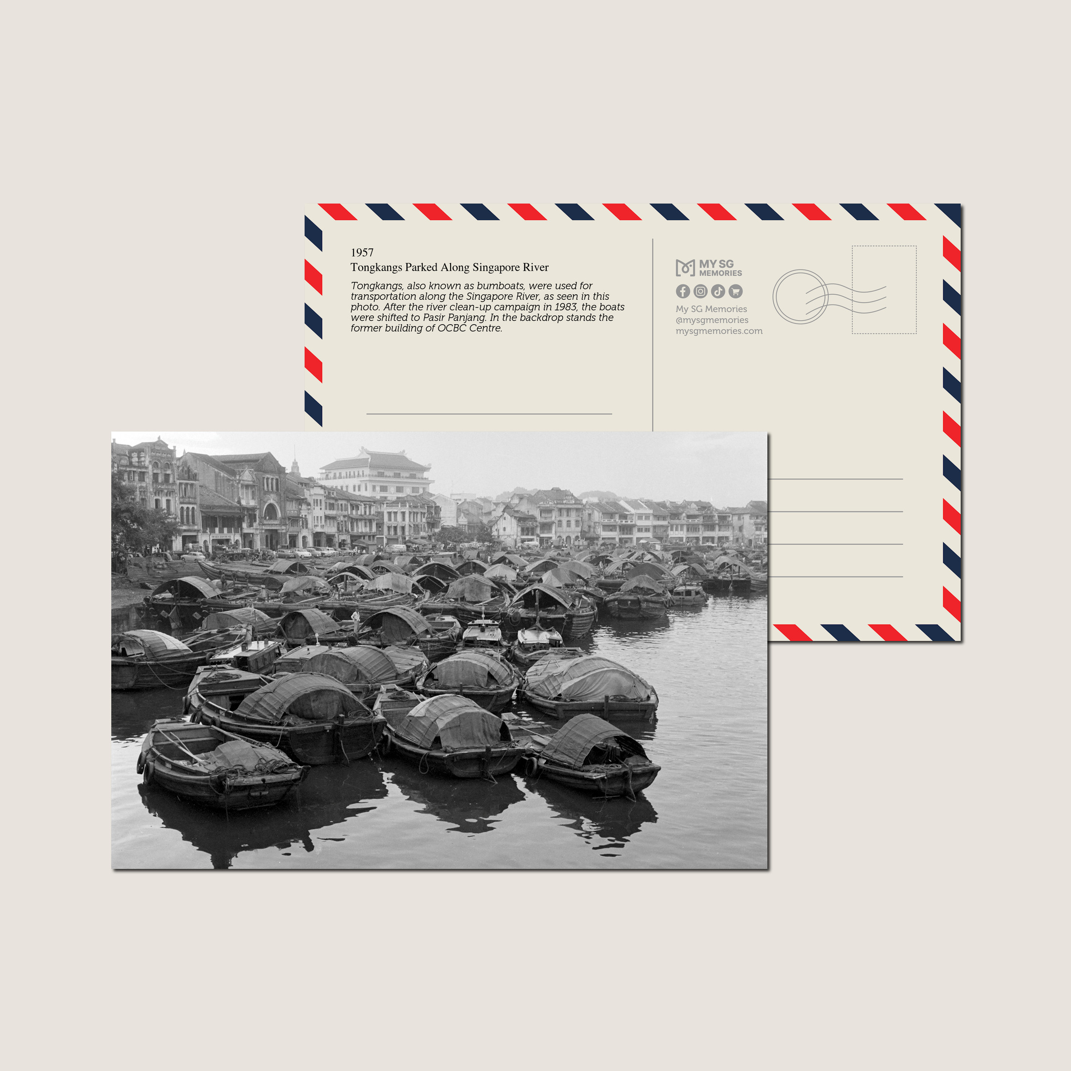 Tongkangs Parked Along Singapore River 1957-My Sg Memories