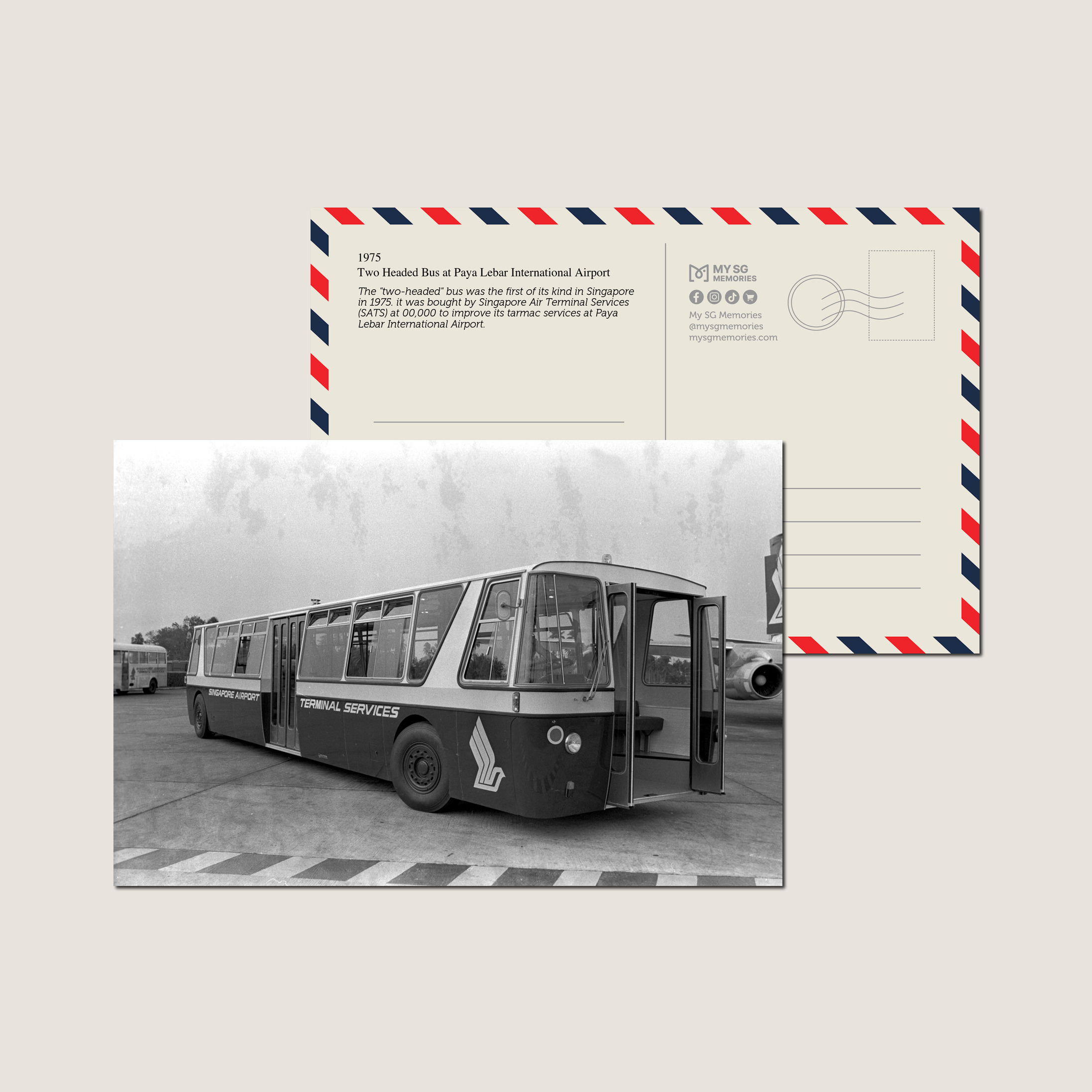 Two Headed Bus at Paya Lebar International Airport 1975-My Sg Memories