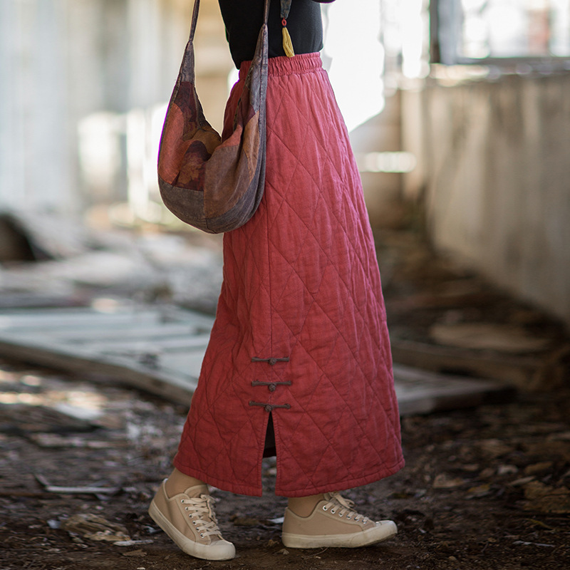 個性保暖 · 「菱格棉裙」盤扣絎縫設計半身裙