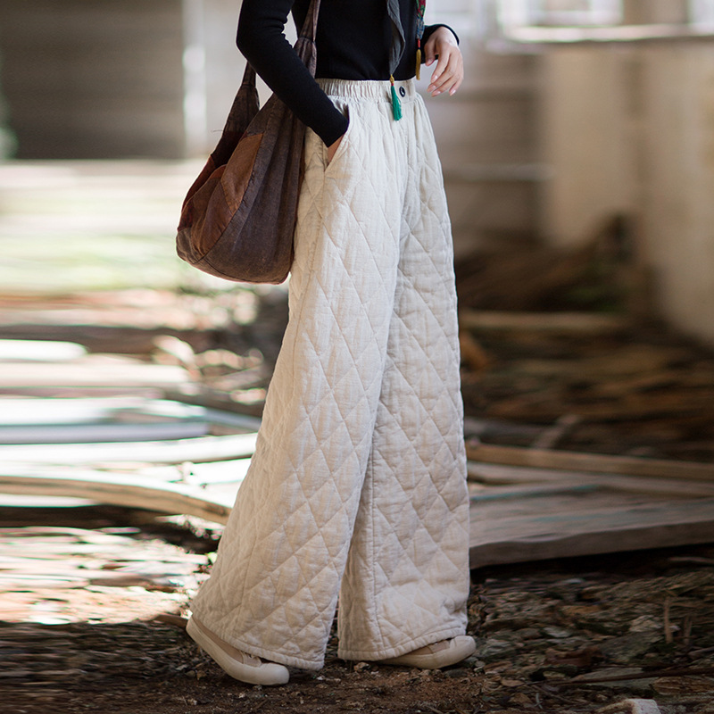 百搭菱格 · 「直筒棉褲」絎縫加厚保暖文藝範長褲